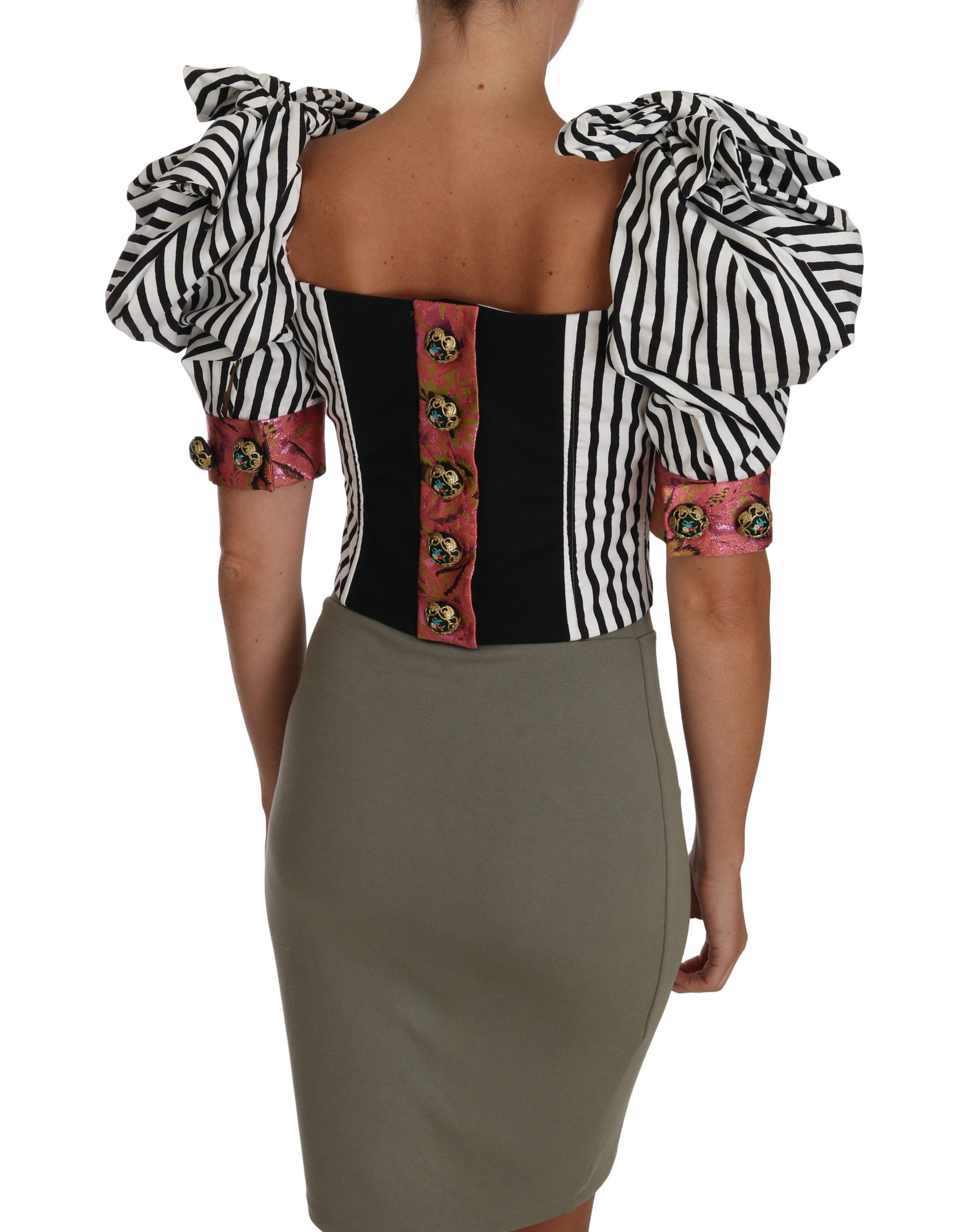 Dolce & Gabbana White Black Striped Cropped Top Puff Sleeve Shirts Dolce & Gabbana
