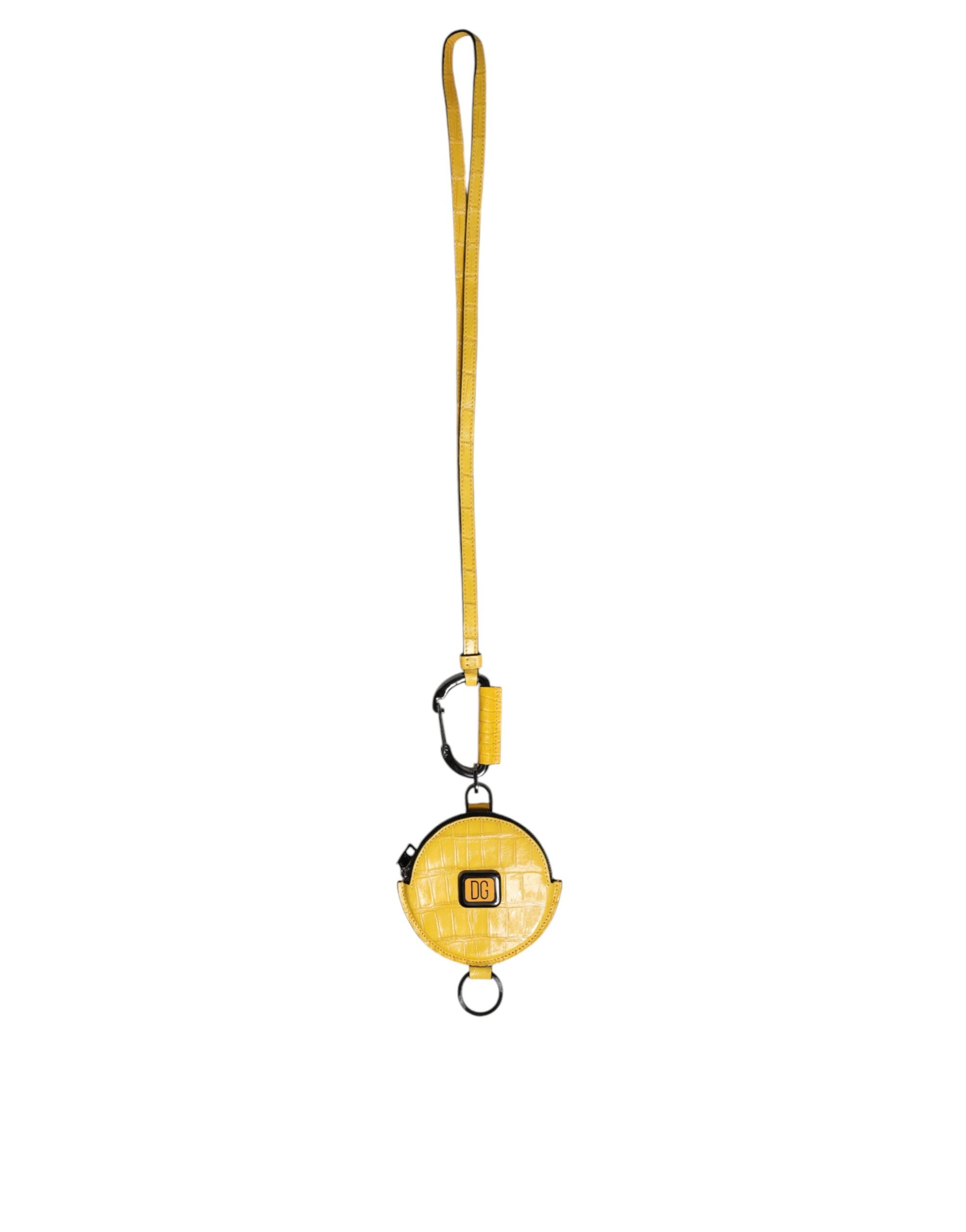 Dolce & Gabbana Yellow Round Leather DG Logo Coin Purse Lanyard Wallet Dolce & Gabbana