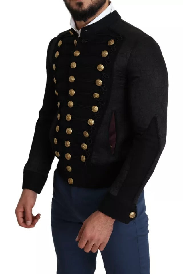 Dolce & Gabbana Black Button Embellished Military Jacket Dolce & Gabbana