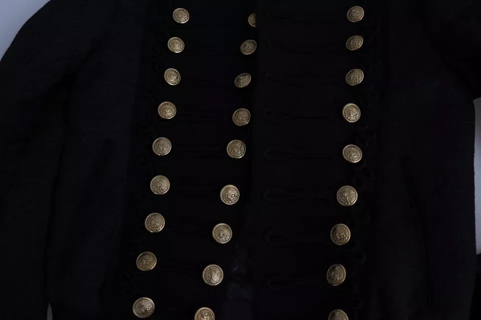 Dolce & Gabbana Black Button Embellished Military Jacket Dolce & Gabbana