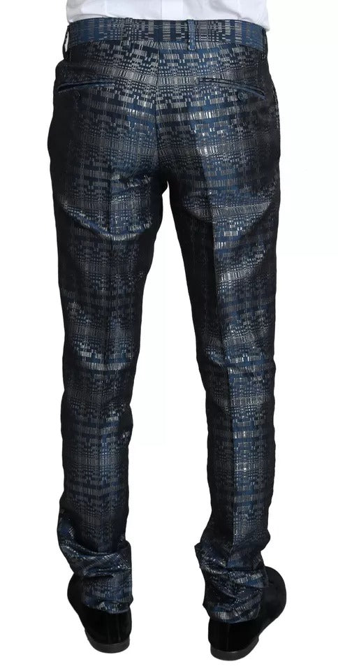 Dolce & Gabbana Blue Silver Shiny 2 Piece Slim GOLD Suit Dolce & Gabbana