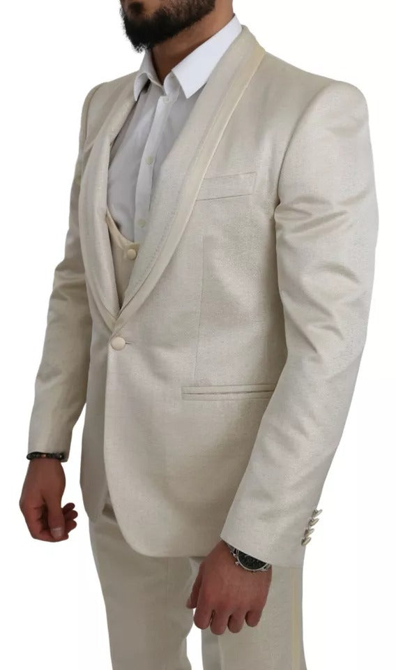 Dolce & Gabbana Beige Wool Crème 3 Piece SICILIA Shawl Suit Dolce & Gabbana