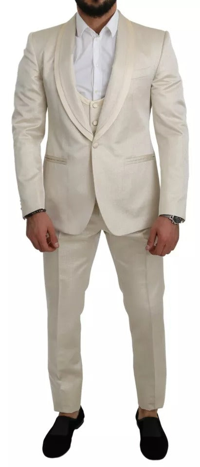 Dolce & Gabbana Beige Wool Crème 3 Piece SICILIA Shawl Suit Dolce & Gabbana