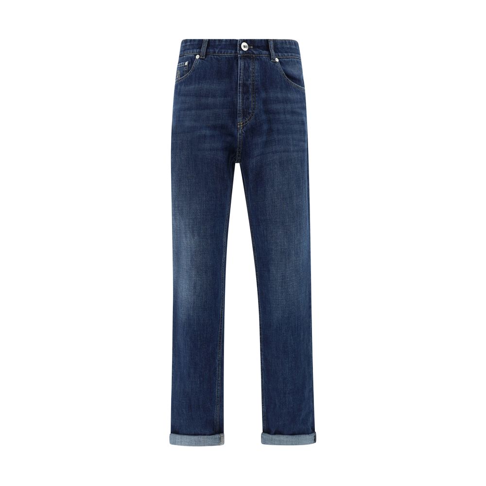 Brunello Cucinelli Blue Cotton Straight-Leg Jeans Brunello Cucinelli