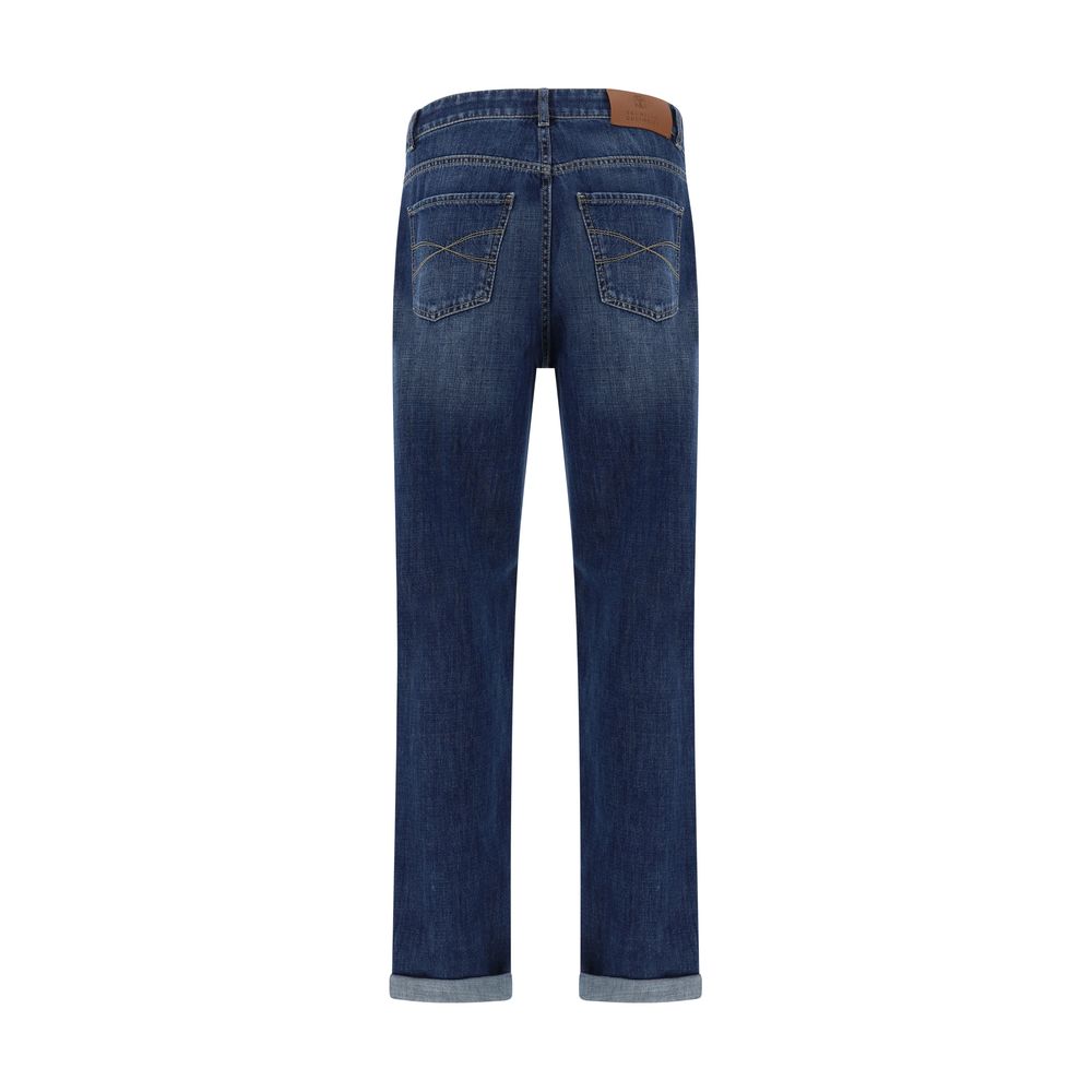 Brunello Cucinelli Blue Cotton Straight-Leg Jeans Brunello Cucinelli