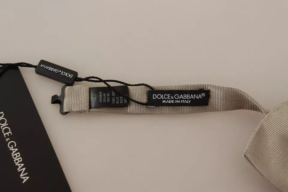 Dolce & Gabbana Silver Gray 100% Silk Adjustable Neck Bow Tie Dolce & Gabbana