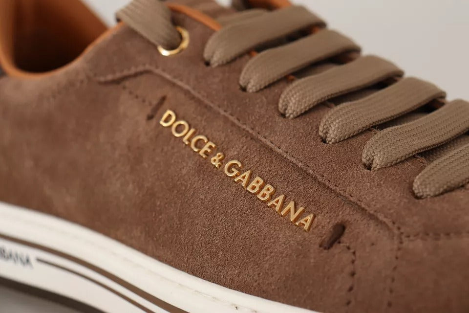 Dolce & Gabbana Brown Suede Logo Low Top Sneakers Men Shoes Dolce & Gabbana
