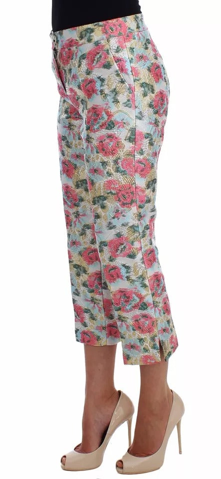 Dolce & Gabbana White Pink Floral Brocade Pants Dolce & Gabbana