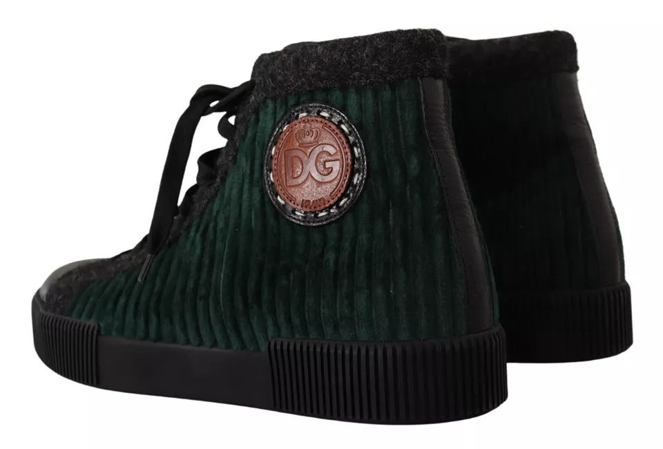 Dolce & Gabbana Green Corduroy High Tops Sneakers Mens Casual Shoes Dolce & Gabbana