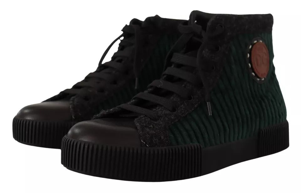 Dolce & Gabbana Green Corduroy High Tops Sneakers Mens Casual Shoes Dolce & Gabbana