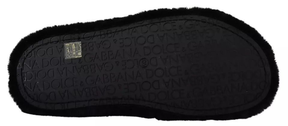 Dolce & Gabbana Black Polyester Faux Fur Mens Flats Sandals Shoes Dolce & Gabbana