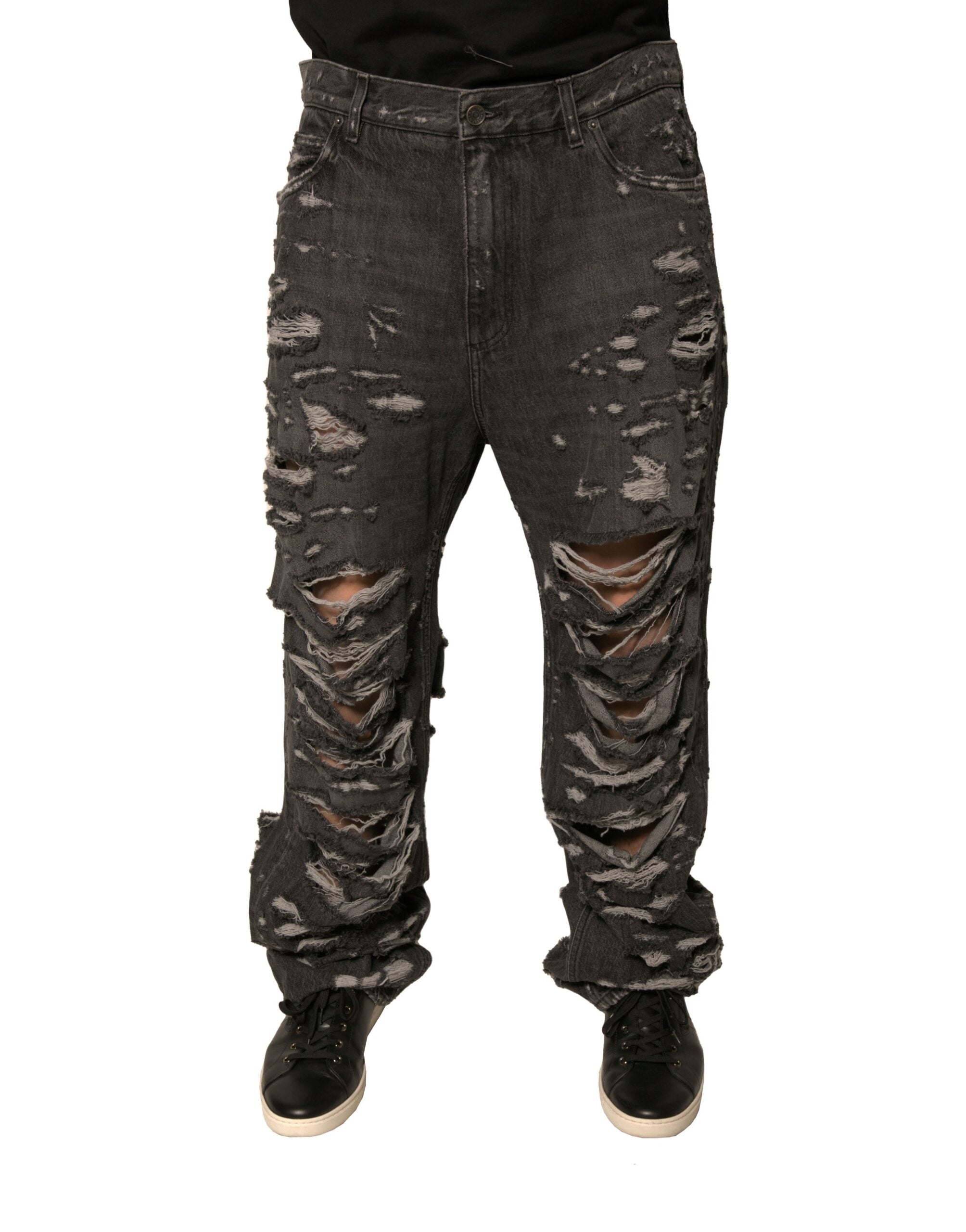 Dolce & Gabbana Gray Tattered Cotton Straight Men Denim Jeans Dolce & Gabbana