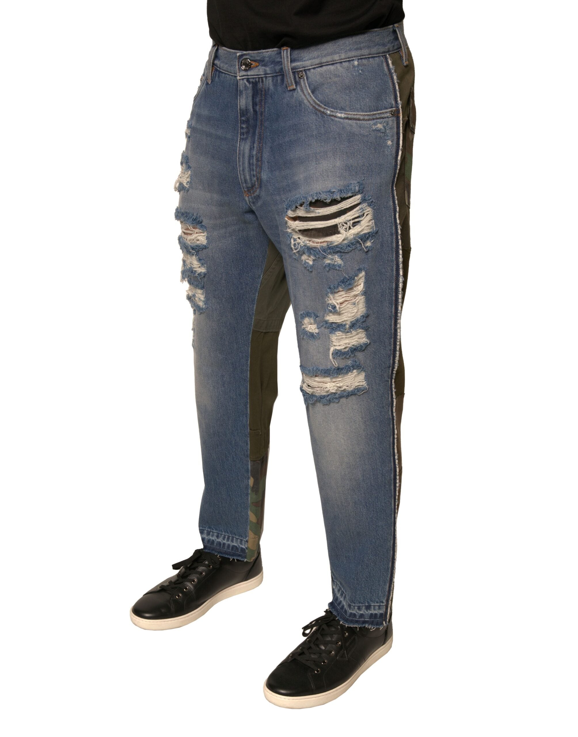 Dolce & Gabbana Blue Tattered Straight Cropped Denim Jeans Dolce & Gabbana