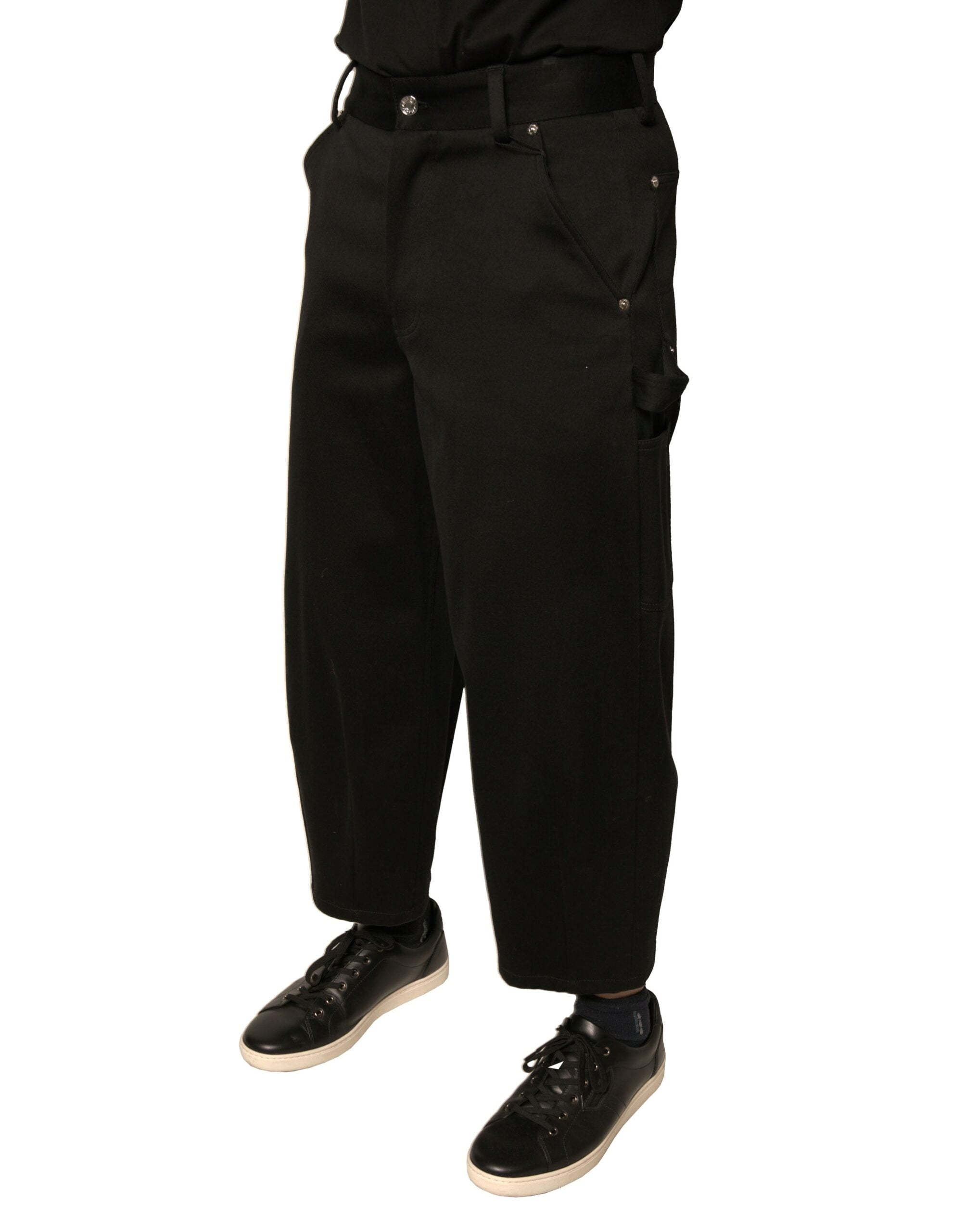 Dolce & Gabbana Black Cotton Mid Waist Cropped Pants Dolce & Gabbana