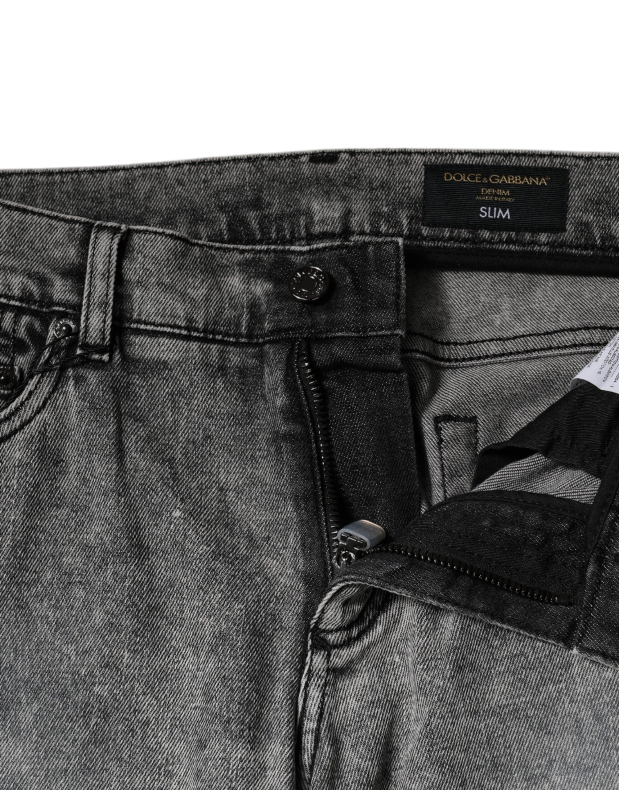 Dolce & Gabbana Gray Logo Plaque Cotton Slim Fit Denim Jeans Dolce & Gabbana