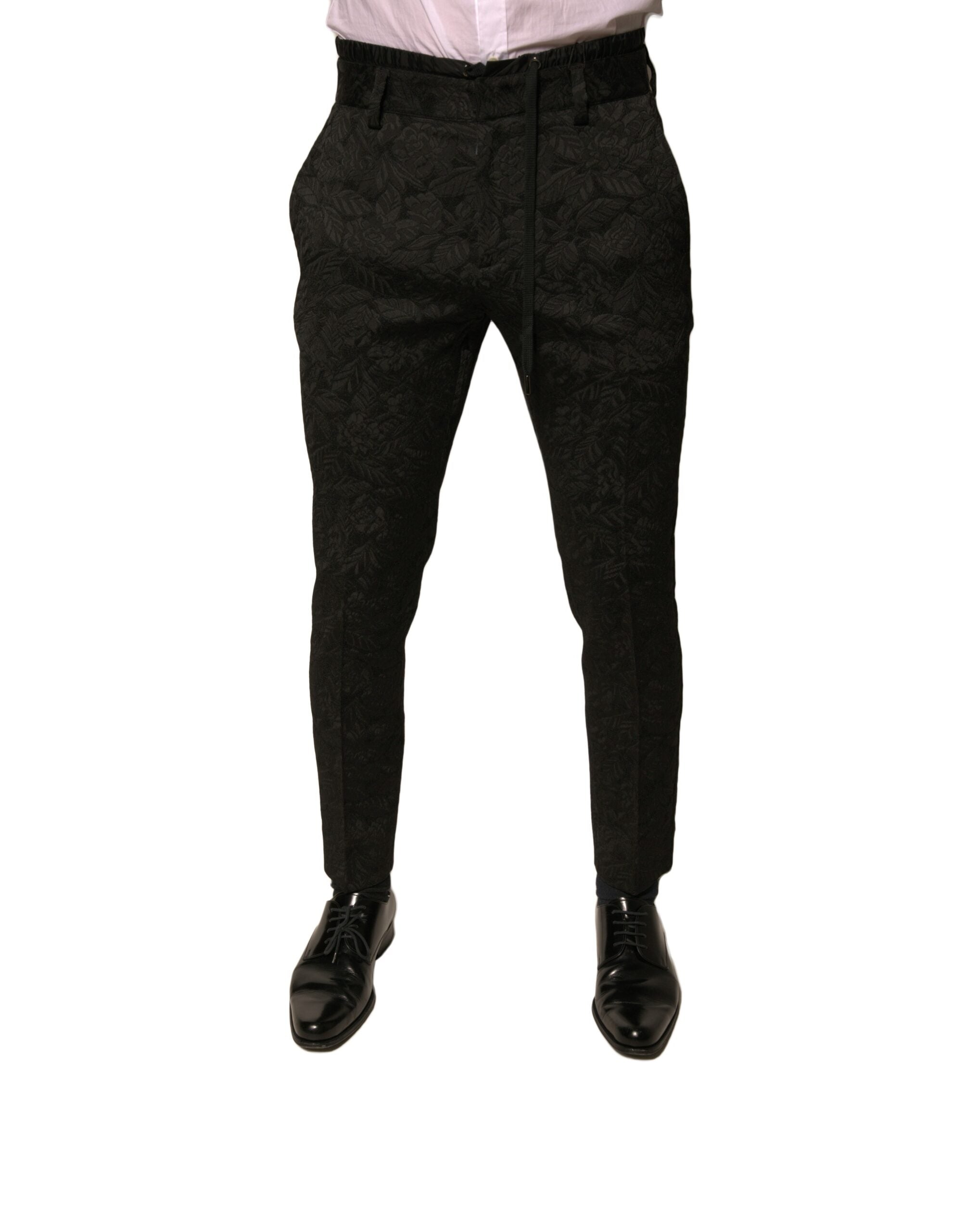 Dolce & Gabbana Black Brocade Polyester Skinny Men Dress Pants Dolce & Gabbana