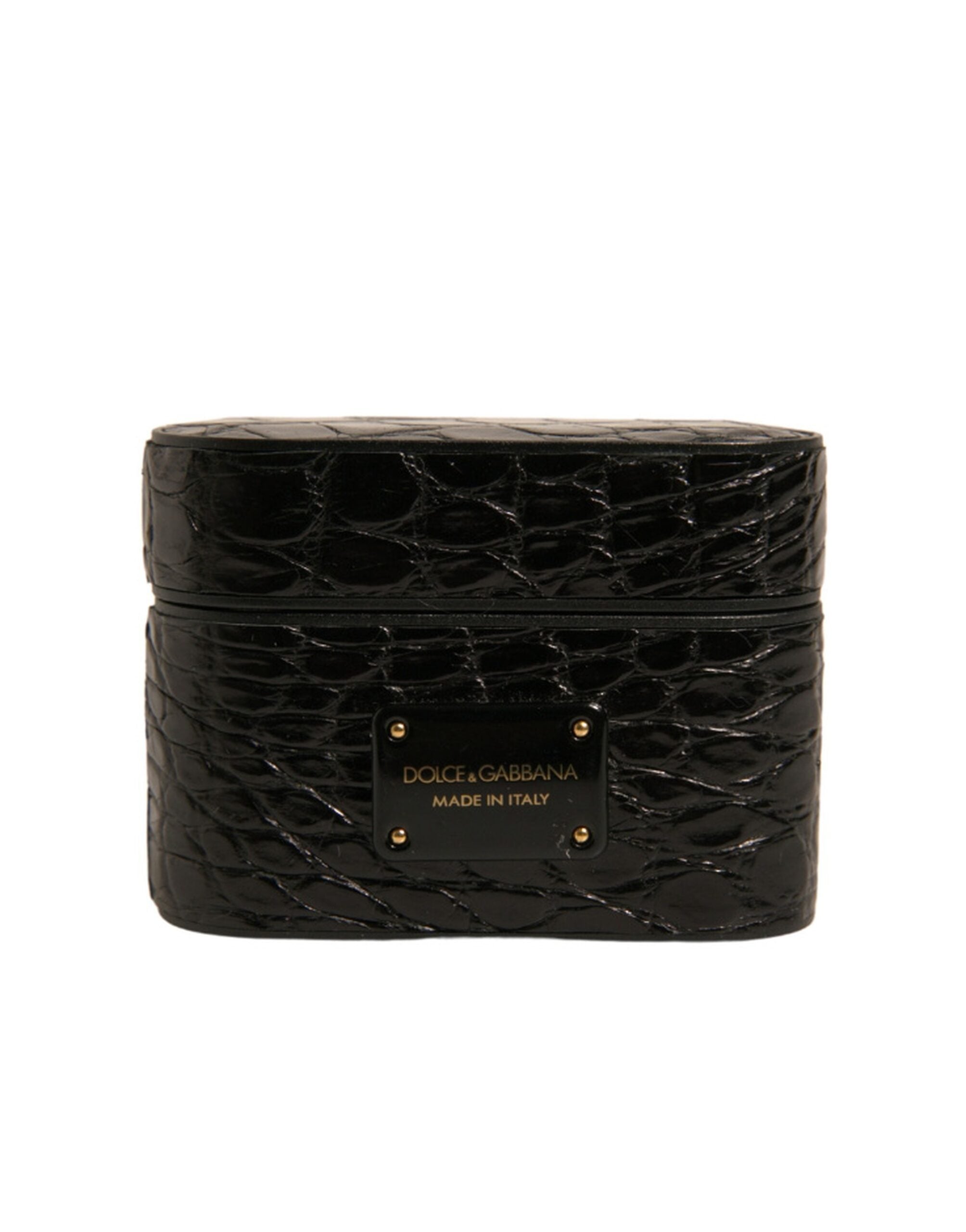 Dolce & Gabbana Black Leather Metal Logo Plaque Holder Airpods Case Dolce & Gabbana