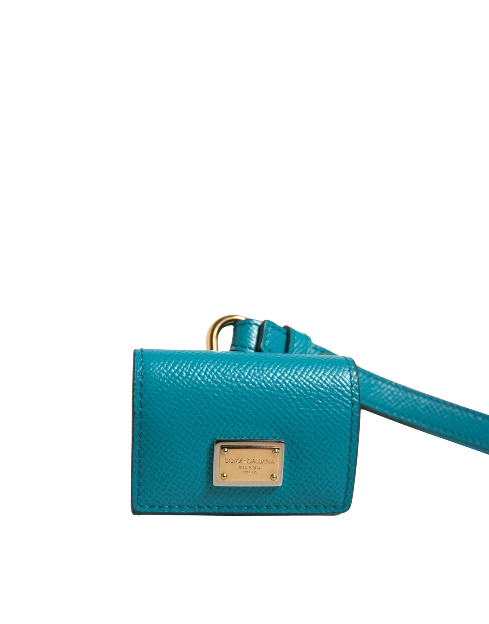 Dolce & Gabbana Green Logo Plaque Leather Gold Metal Strap Airpods Case Dolce & Gabbana