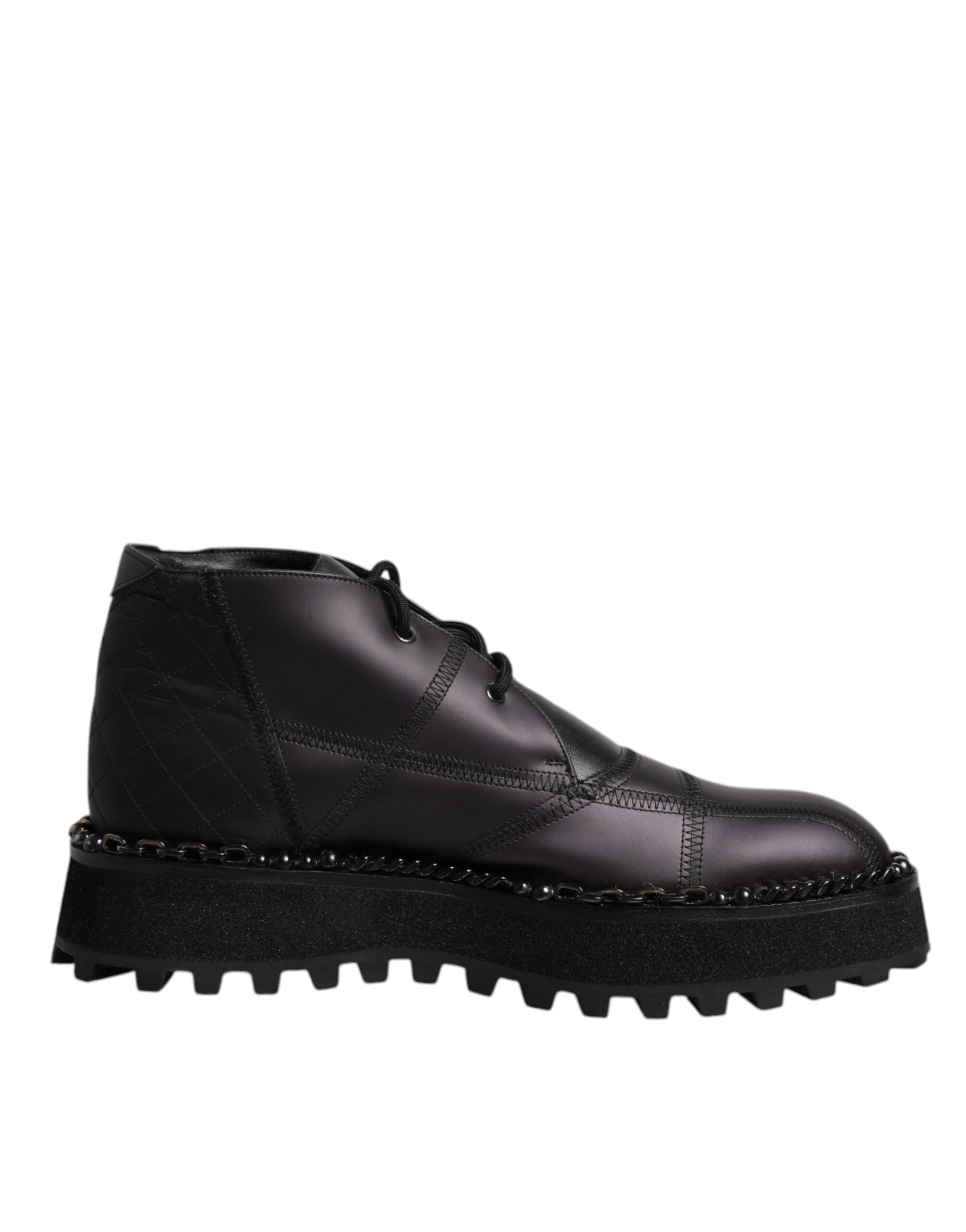 Dolce & Gabbana Black Leather Lace Up Ankle Boots Shoes Dolce & Gabbana