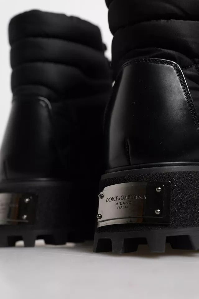 Dolce & Gabbana Black Padded Mid Calf Lace Up Boots Shoes Dolce & Gabbana