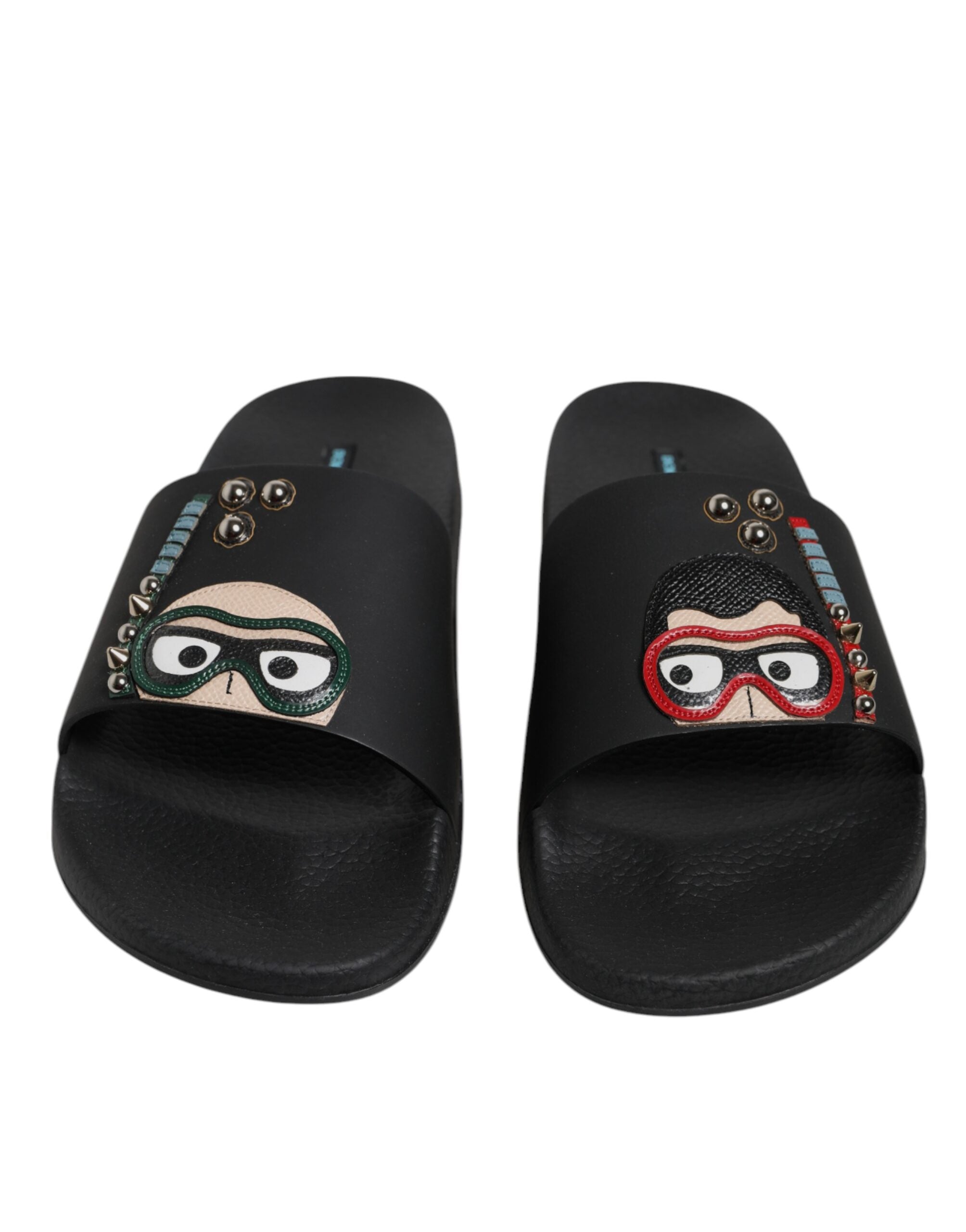 Dolce & Gabbana Black Divers Leather Flats Slides Sandals Beachwear Shoes Dolce & Gabbana