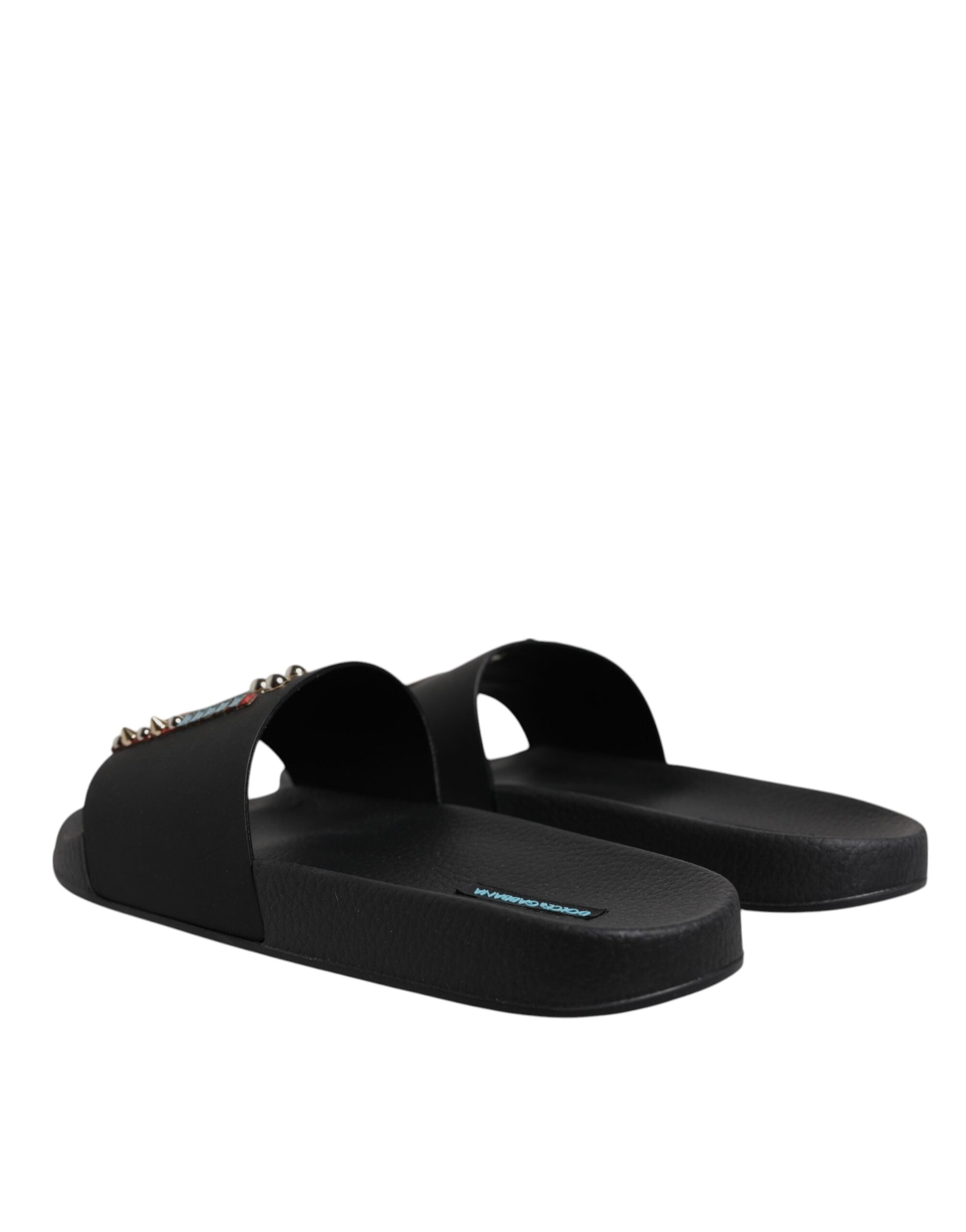 Dolce & Gabbana Black Divers Leather Flats Slides Sandals Beachwear Shoes Dolce & Gabbana