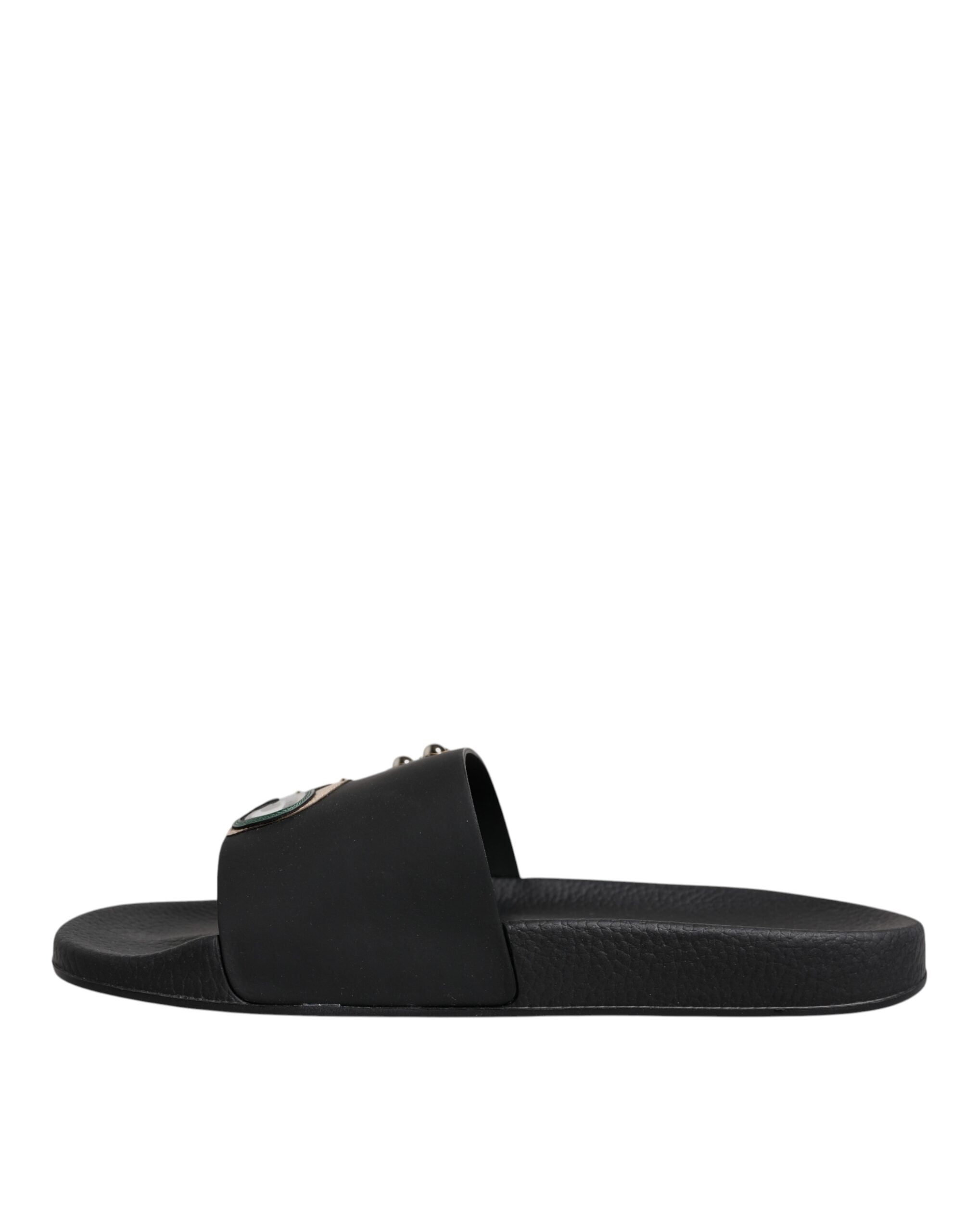 Dolce & Gabbana Black Divers Leather Flats Slides Sandals Beachwear Shoes Dolce & Gabbana