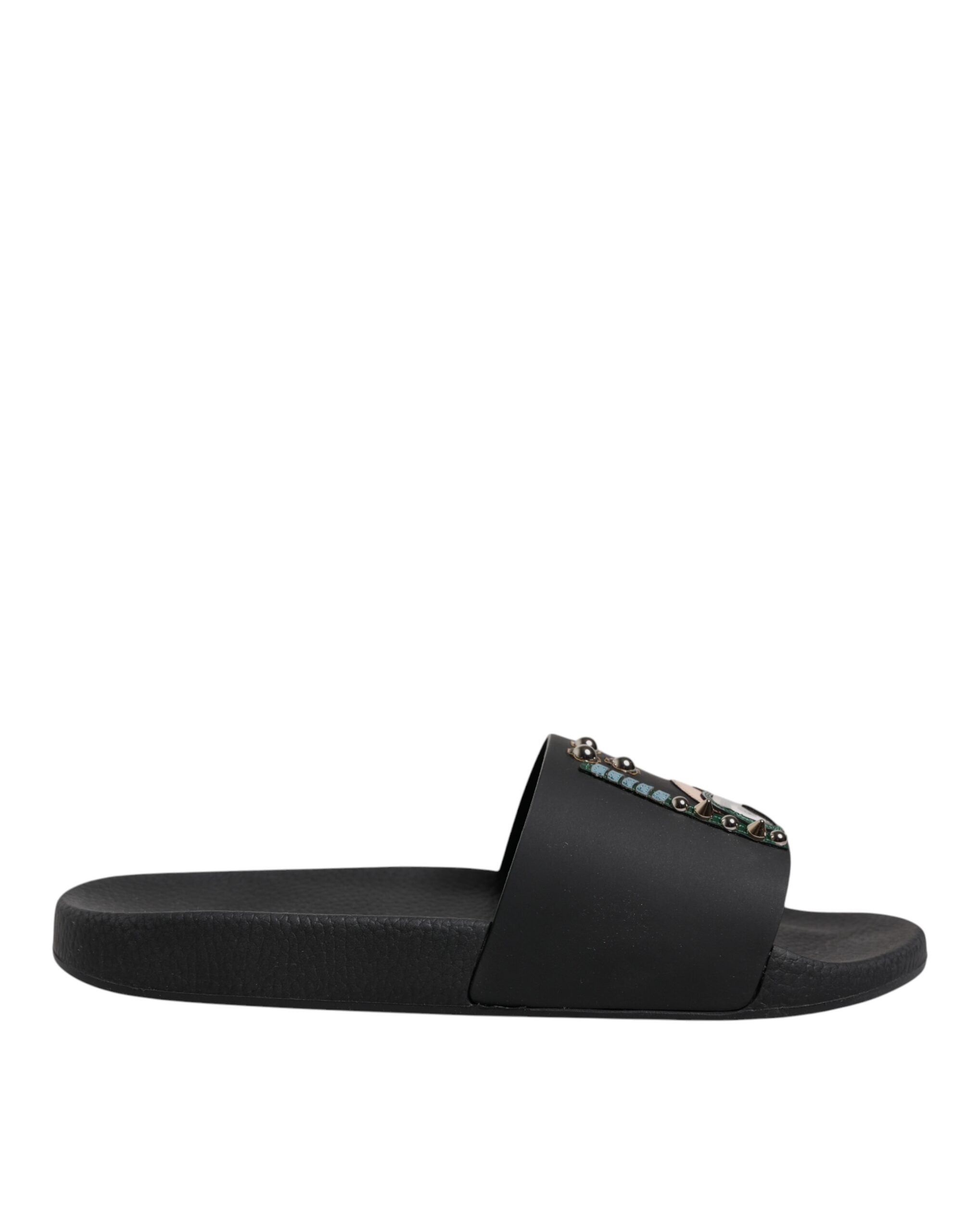 Dolce & Gabbana Black Divers Leather Flats Slides Sandals Beachwear Shoes Dolce & Gabbana