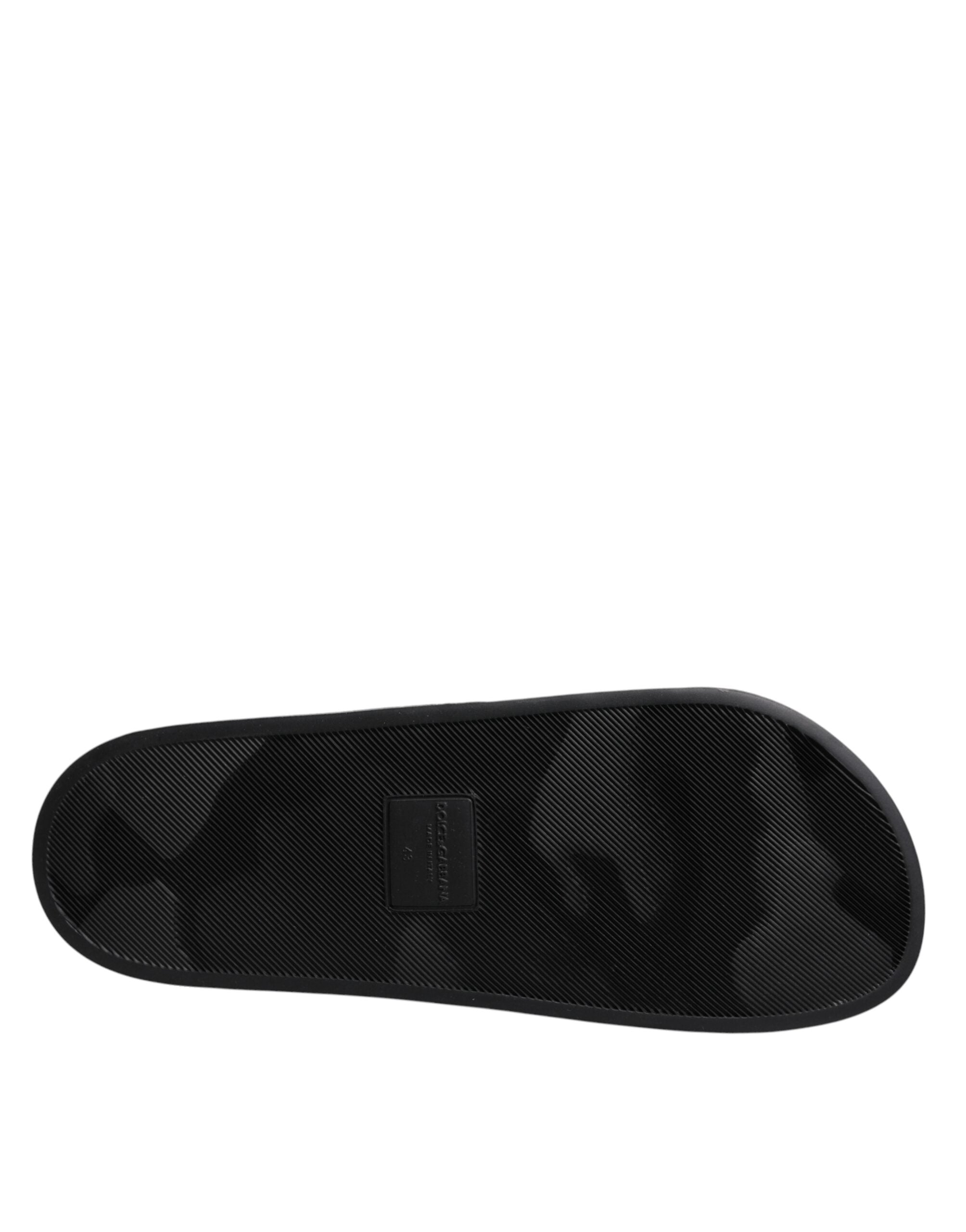 Dolce & Gabbana Black Divers Leather Flats Slides Sandals Beachwear Shoes Dolce & Gabbana