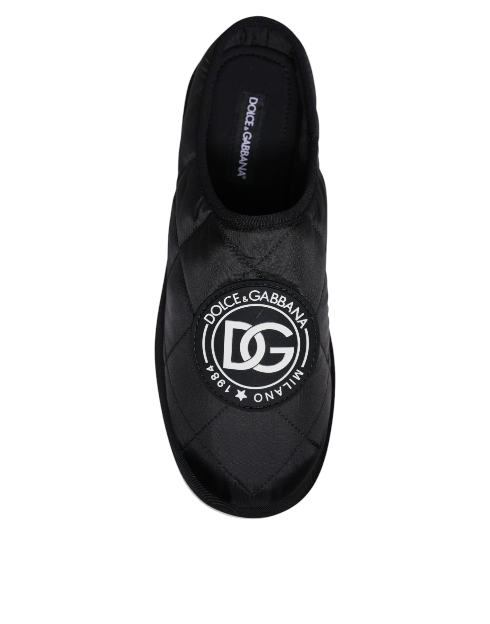 Dolce & Gabbana Black Nylon Quilted Logo Patch Sandals Slides Shoes Dolce & Gabbana