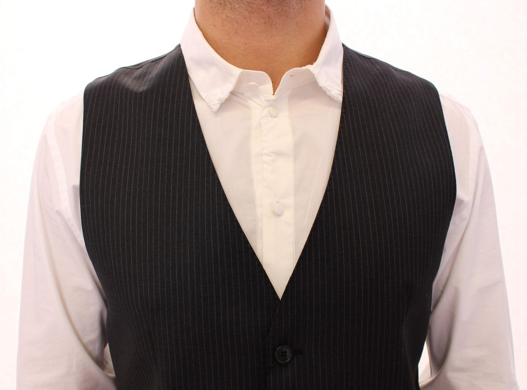 Dolce & Gabbana Gray Striped Wool Single Breasted Vest Dolce & Gabbana