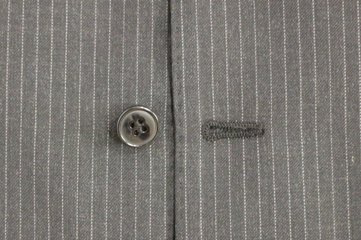 Dolce & Gabbana Gray Striped Wool Single Breasted Vest Dolce & Gabbana