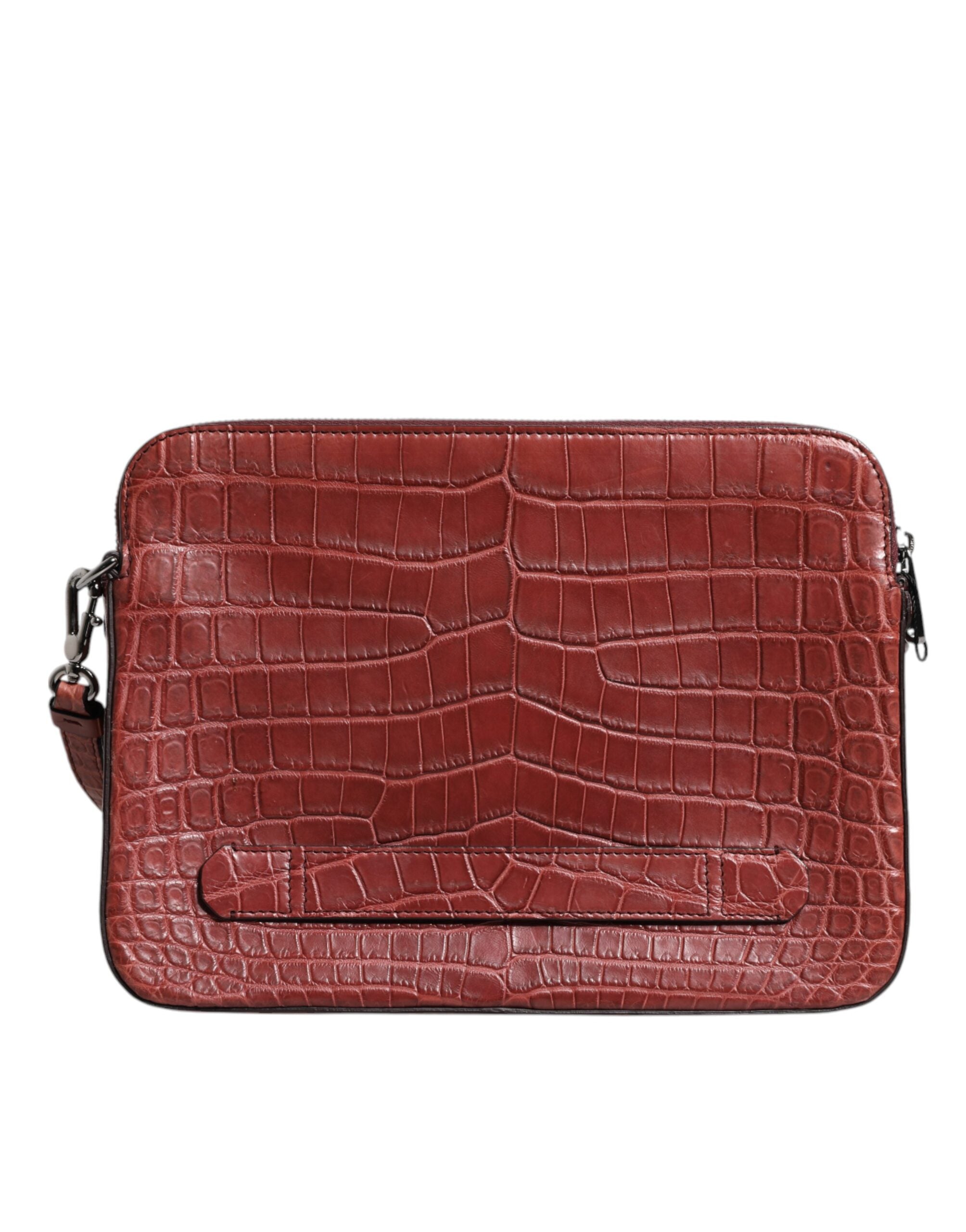 Dolce & Gabbana Bordeaux Croc Leather Logo Plaque Men Briefcase Bag Dolce & Gabbana