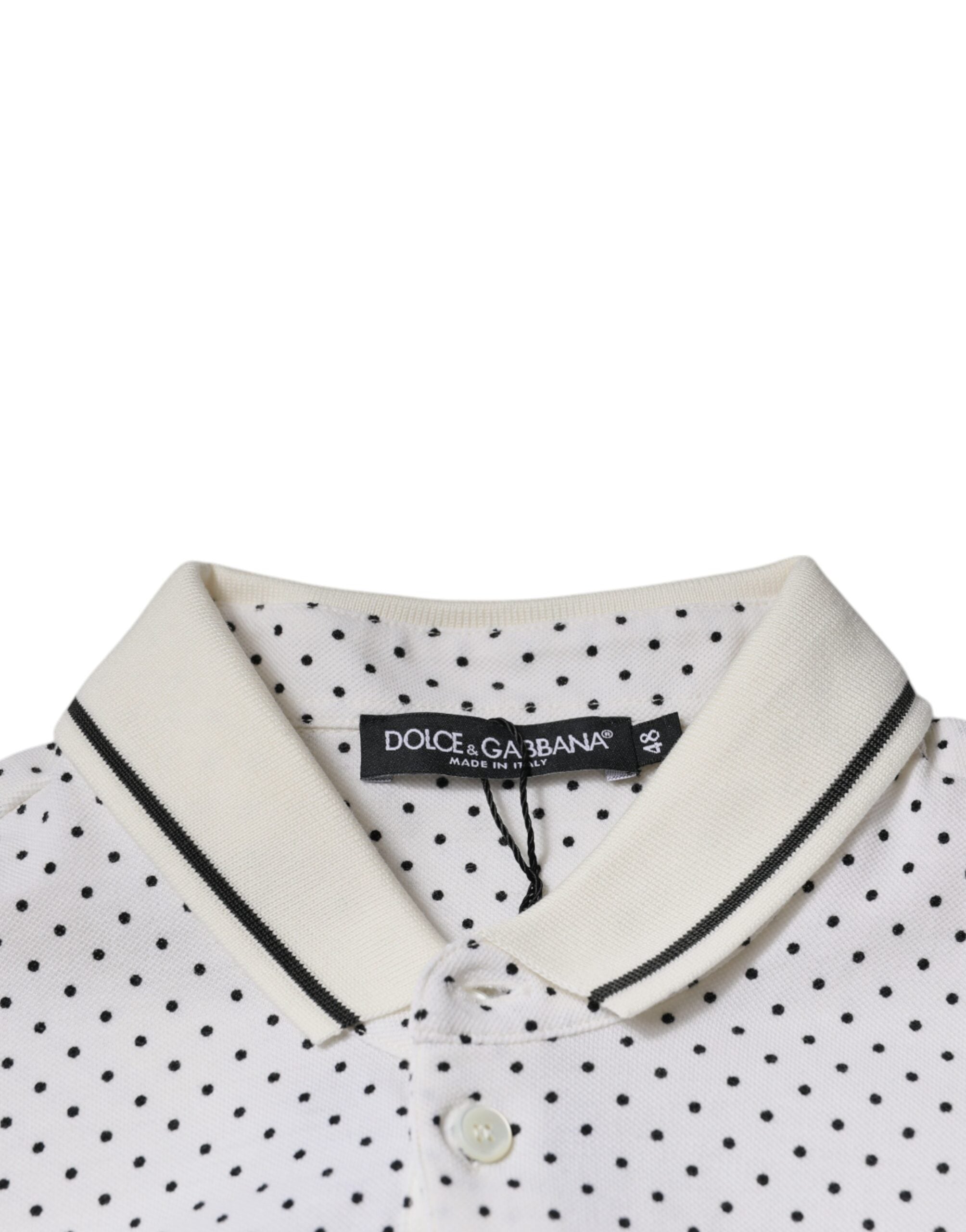 Dolce & Gabbana White Polka Dot Cotton Collared Polo T-shirt Dolce & Gabbana