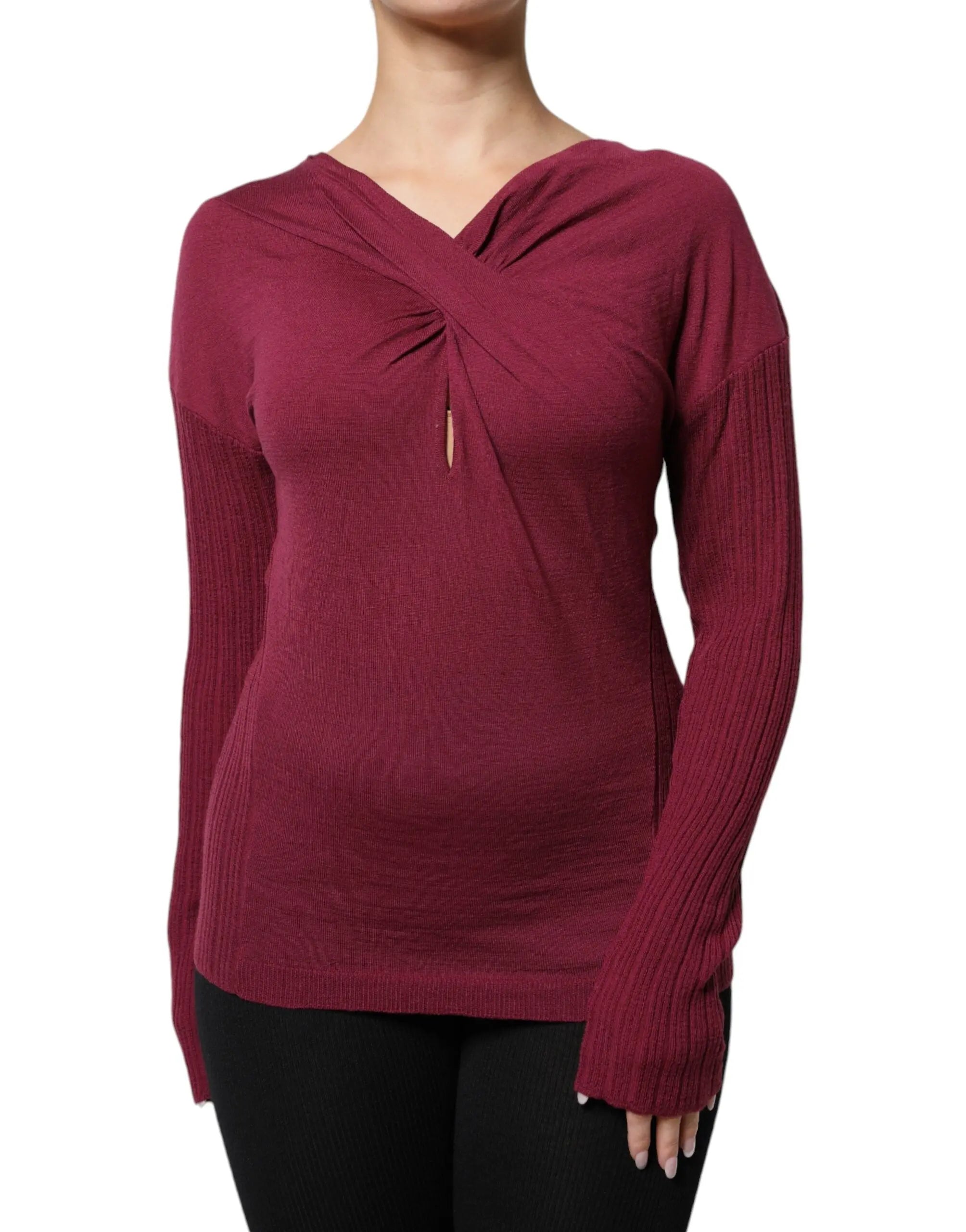 Roberto Cavalli Maroon Jumper Keyhole Knit Pullover Sweater Roberto Cavalli