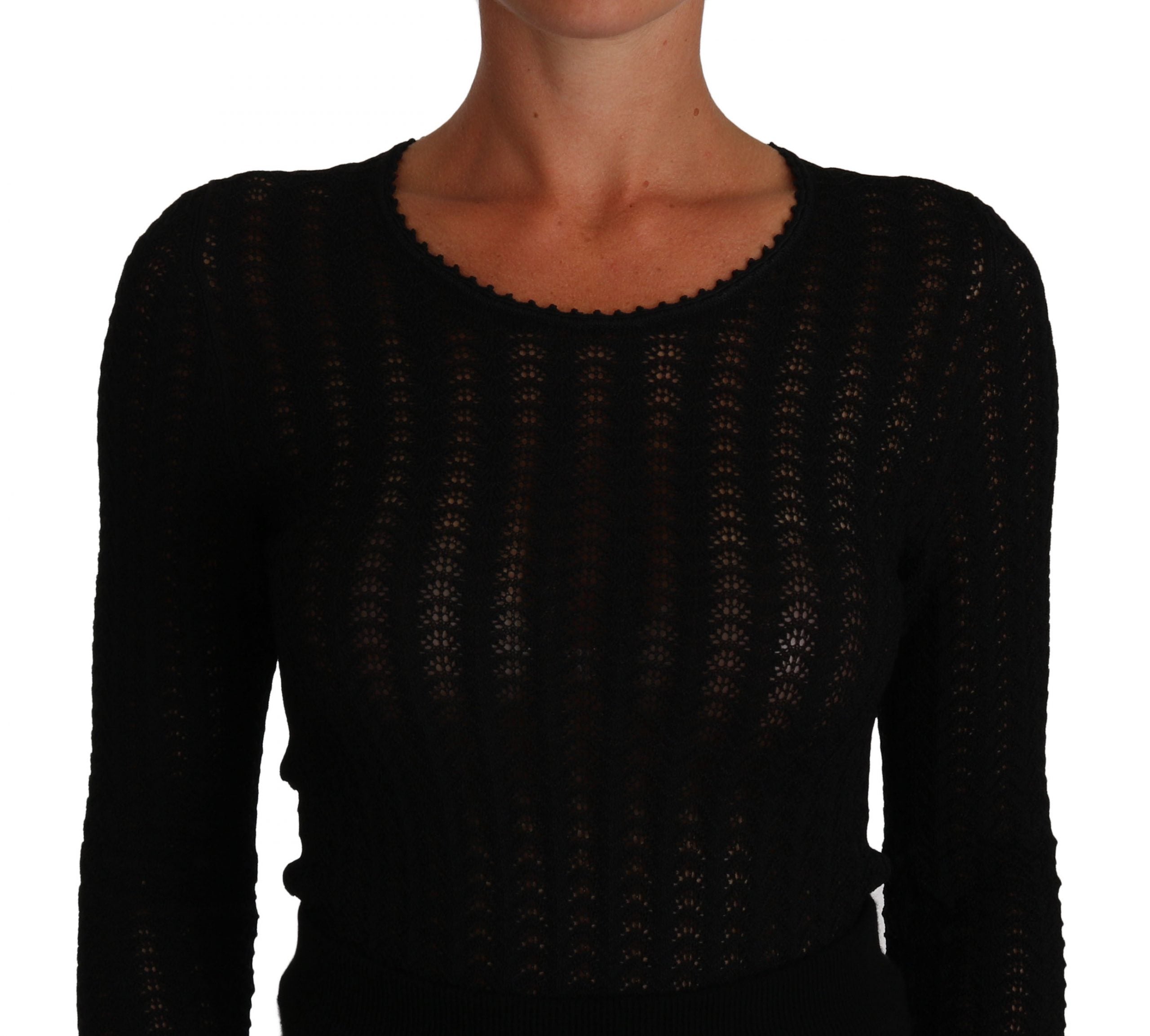 Dolce & Gabbana Black Knitted Wool Sheath Long Sleeves Dress Dolce & Gabbana