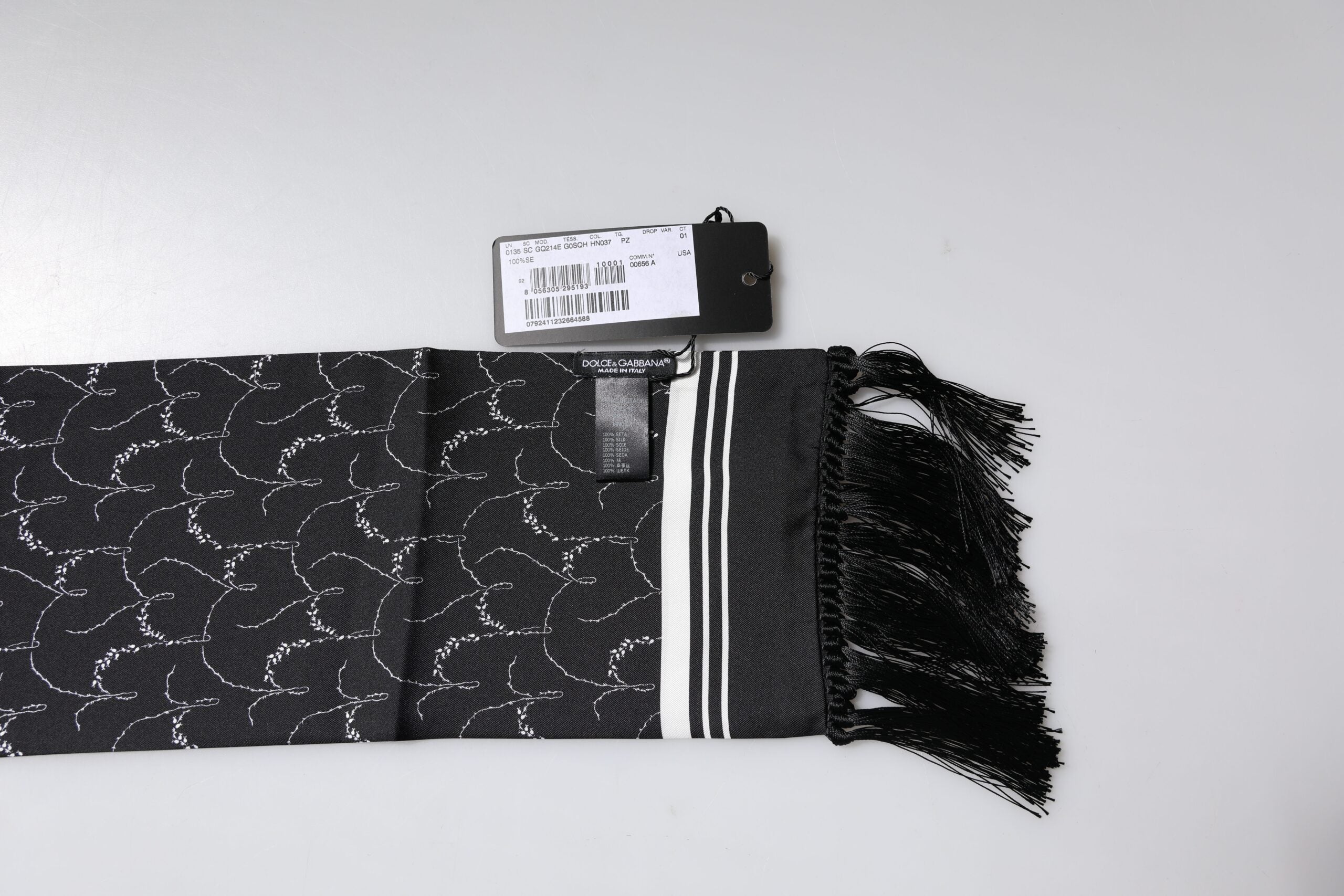 Dolce & Gabbana Black Patterned Skinny Fringes Shawl Scarf Dolce & Gabbana
