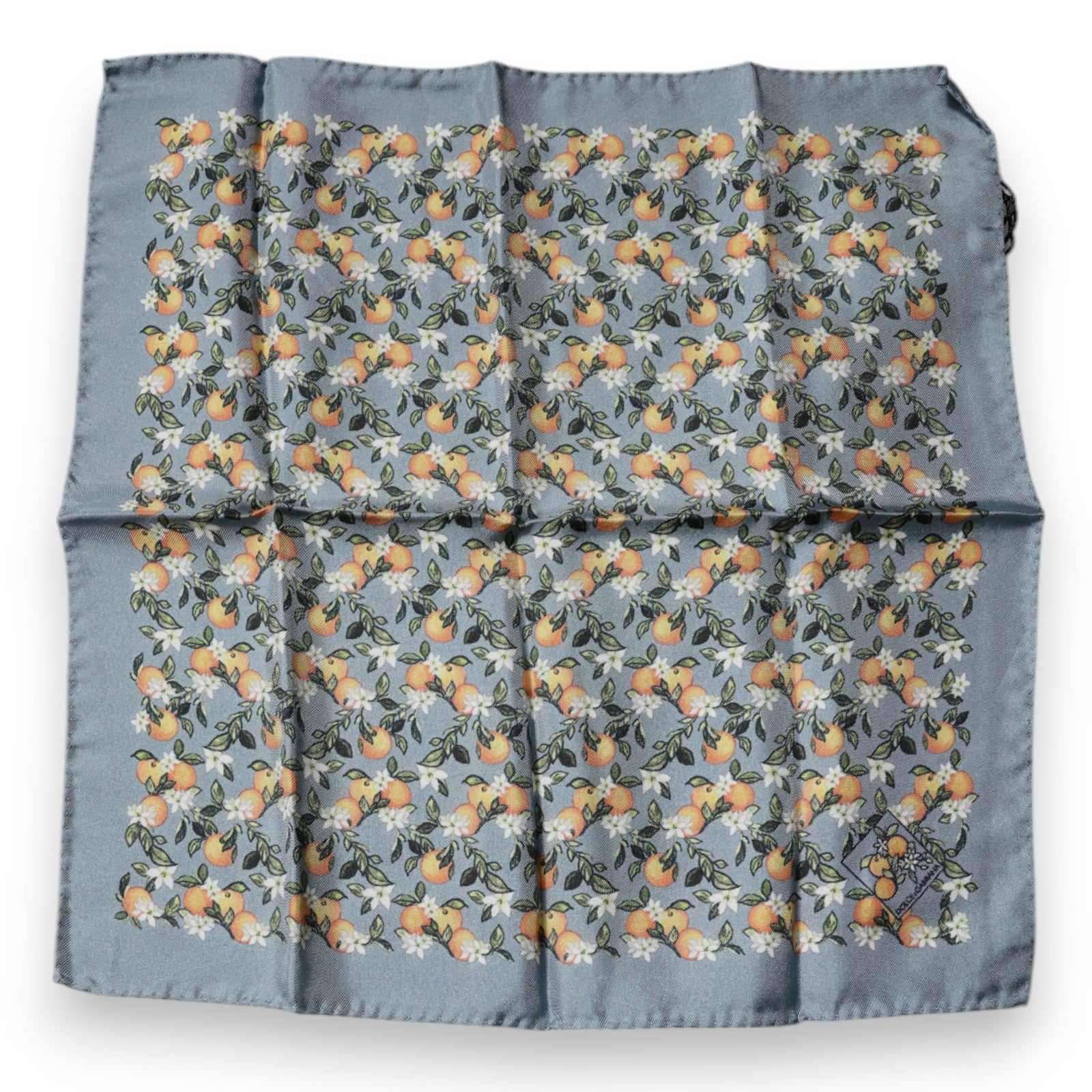 Dolce & Gabbana Gray Oranges Silk Square Handkerchief Scarf Dolce & Gabbana