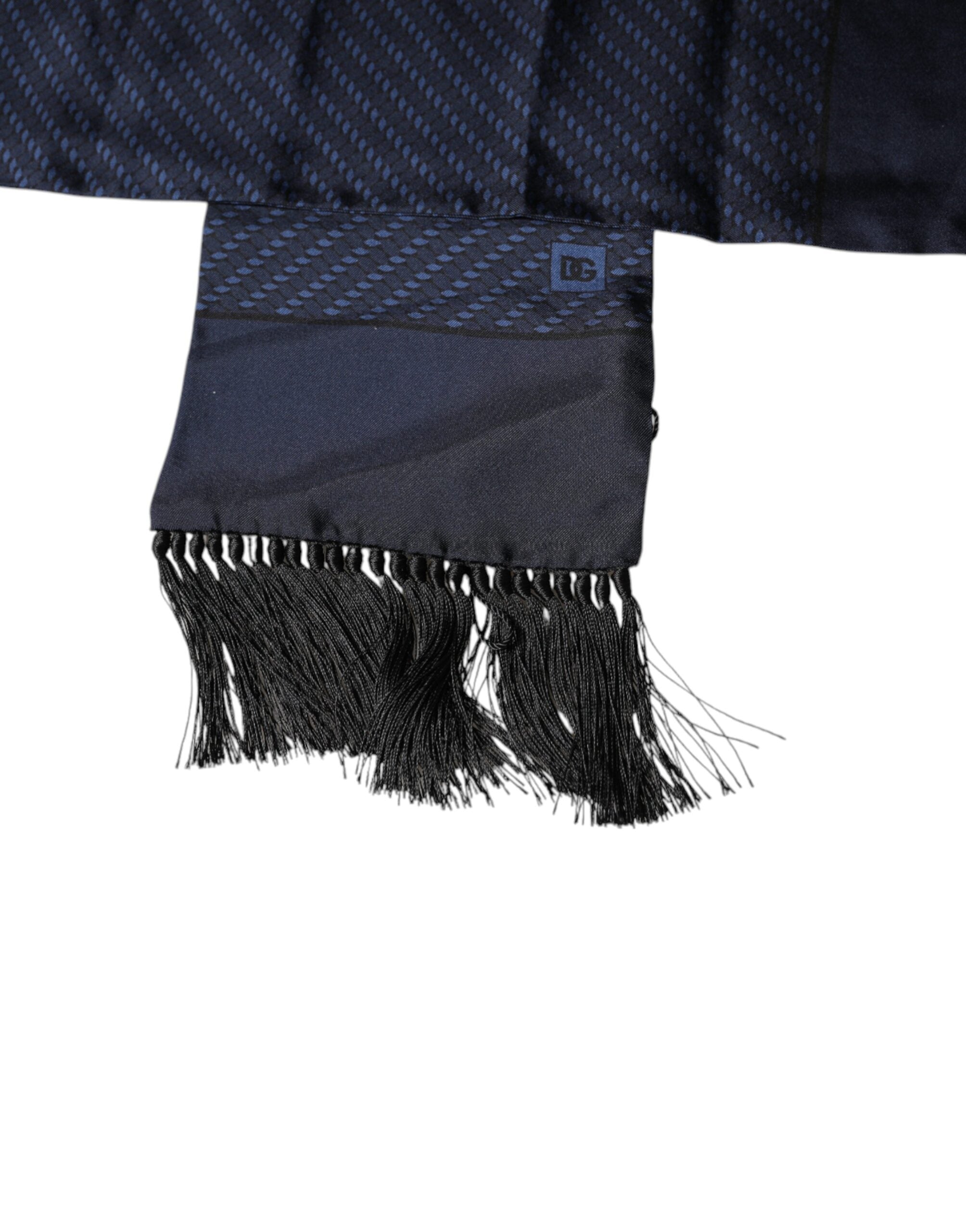 Dolce & Gabbana Dark Blue Fantasy Fringes Neck Wrap Scarf Dolce & Gabbana