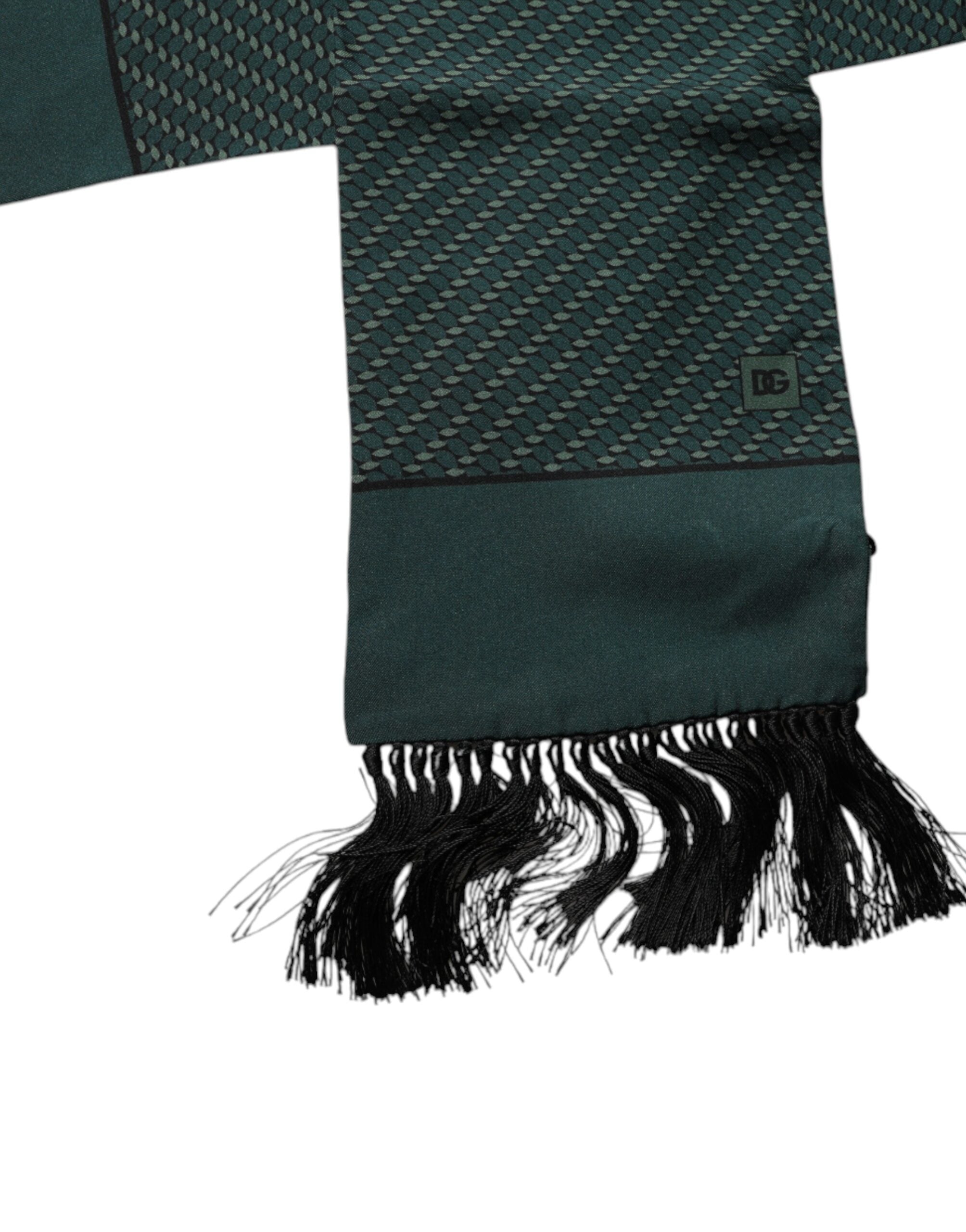 Dolce & Gabbana Dark Green Fantasy Fringes Neck Wrap Scarf Dolce & Gabbana