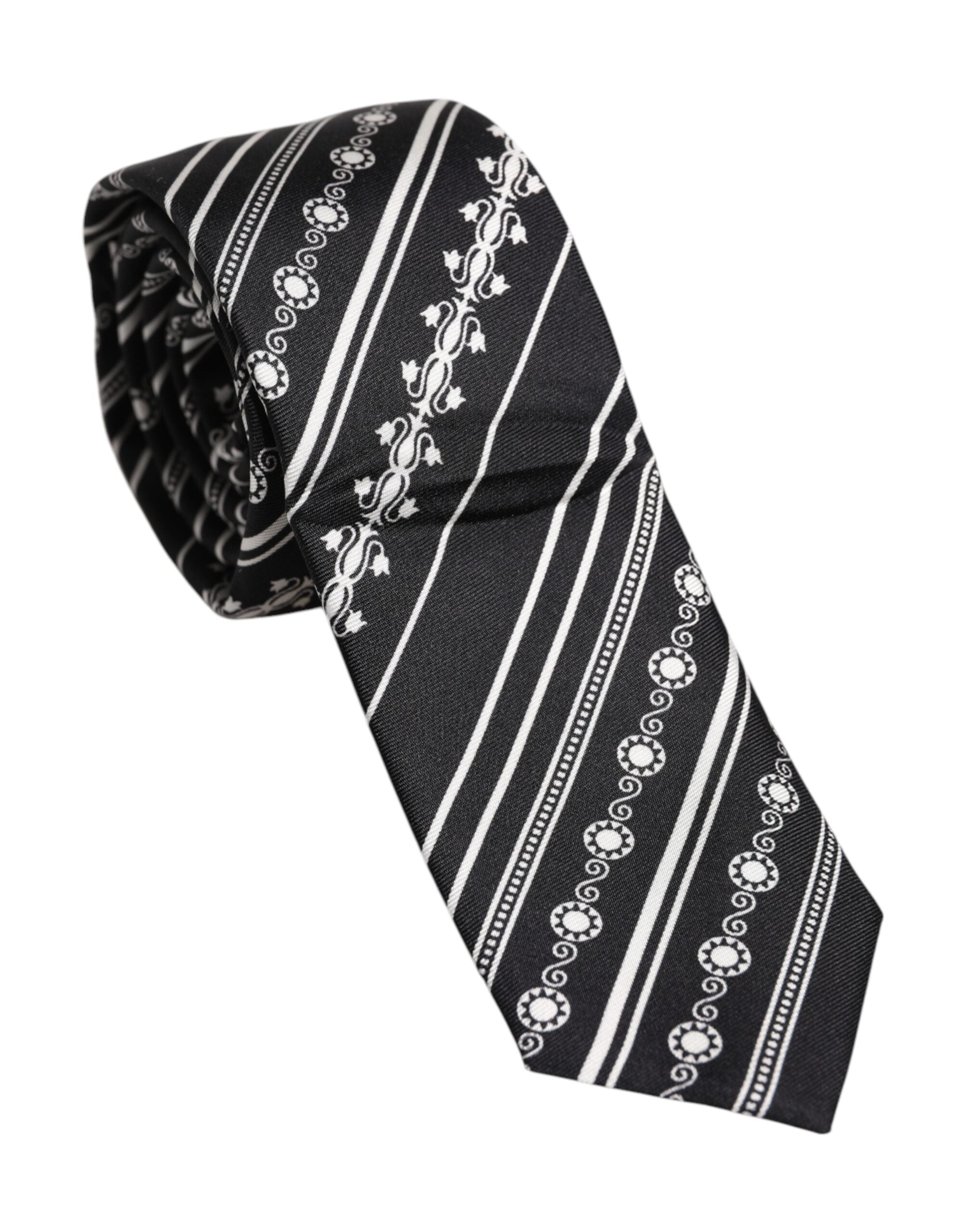 Dolce & Gabbana Black White Stripes Silk Adjustable Necktie Tie Dolce & Gabbana