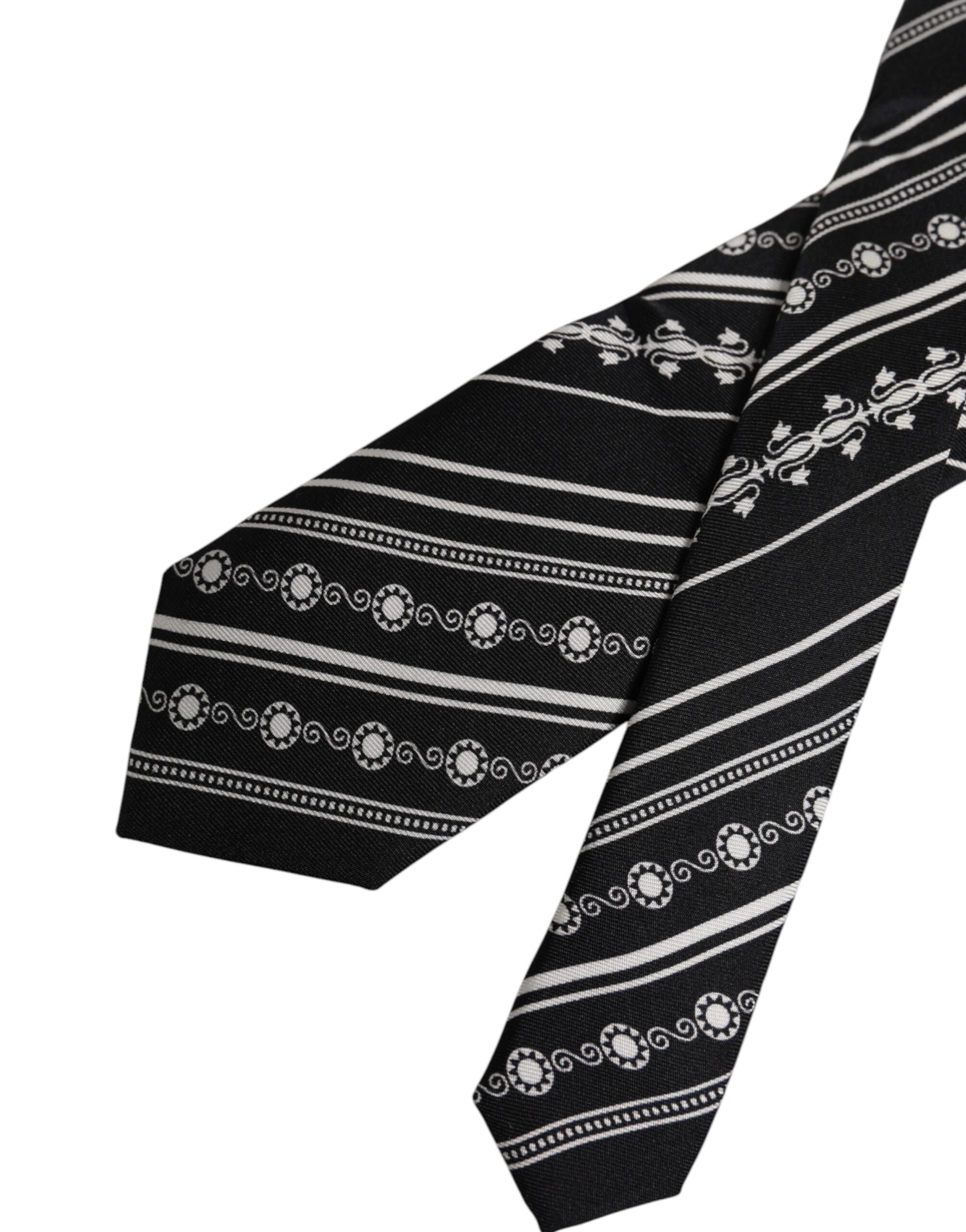 Dolce & Gabbana Black White Stripes Silk Adjustable Necktie Tie Dolce & Gabbana