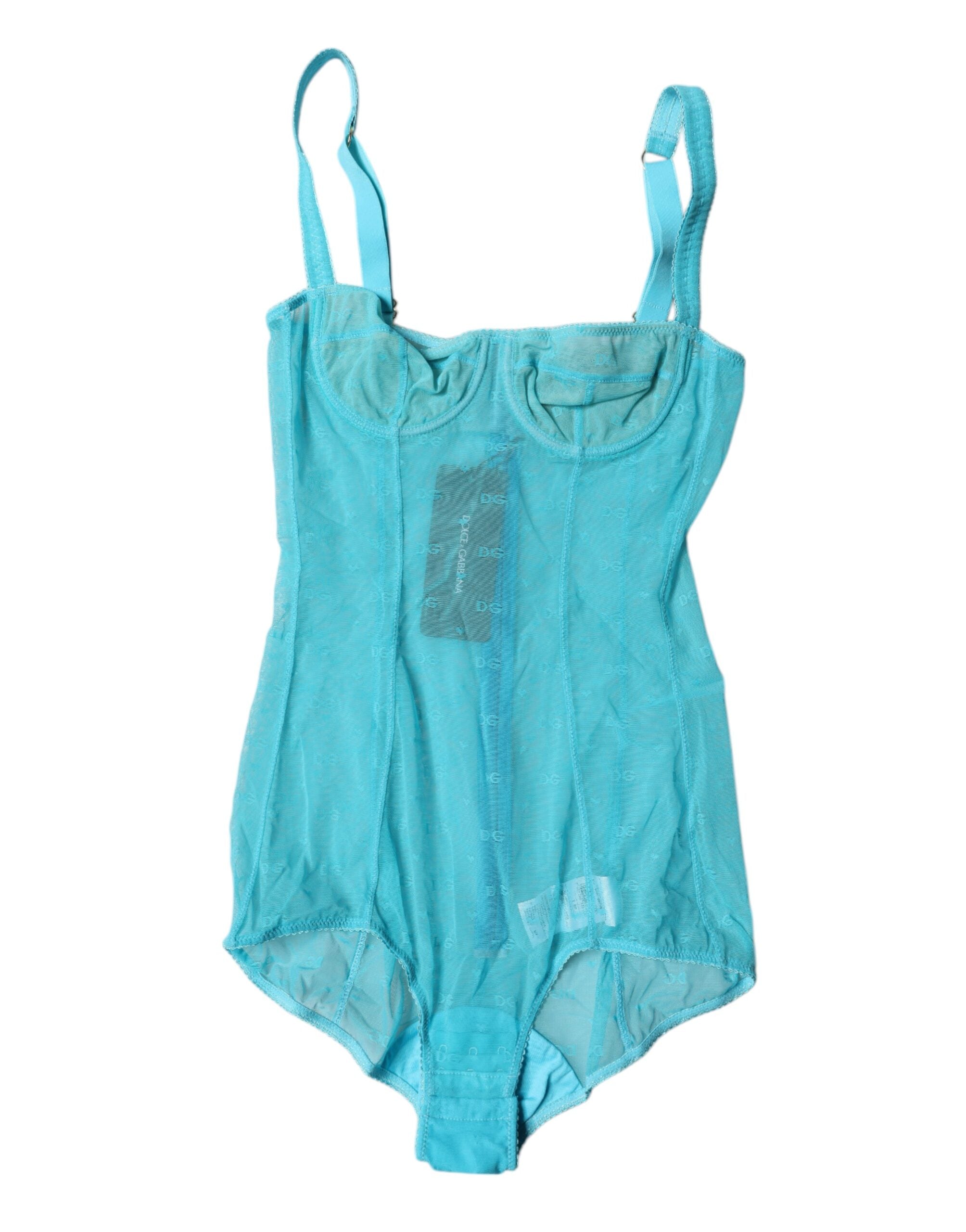 Dolce & Gabbana Blue Tulle Balconette Bra Bodysuit Underwear Dolce & Gabbana