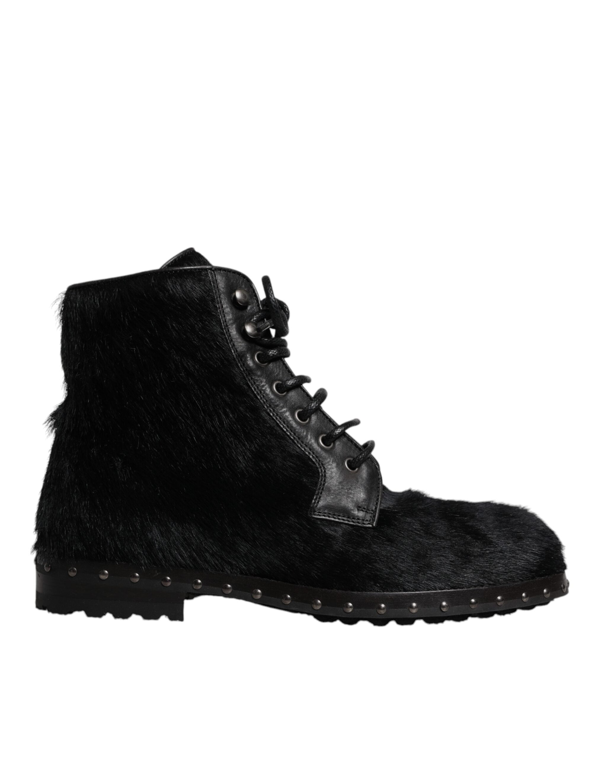 Dolce & Gabbana Black Pony Style Leather Mid Calf Boots Shoes Dolce & Gabbana