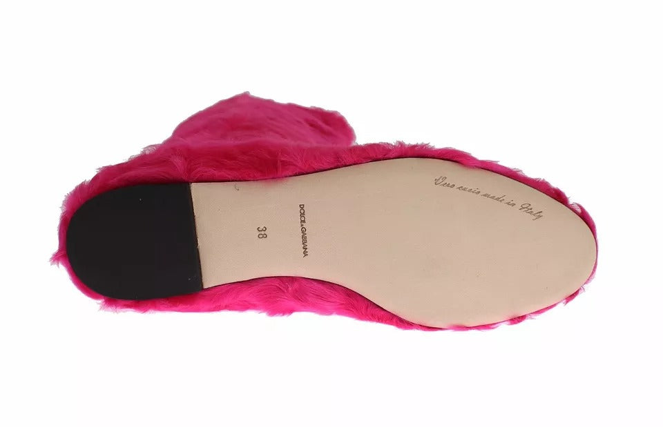 Dolce & Gabbana Pink Lamb Fur Leather Flat Boots Shoes Dolce & Gabbana