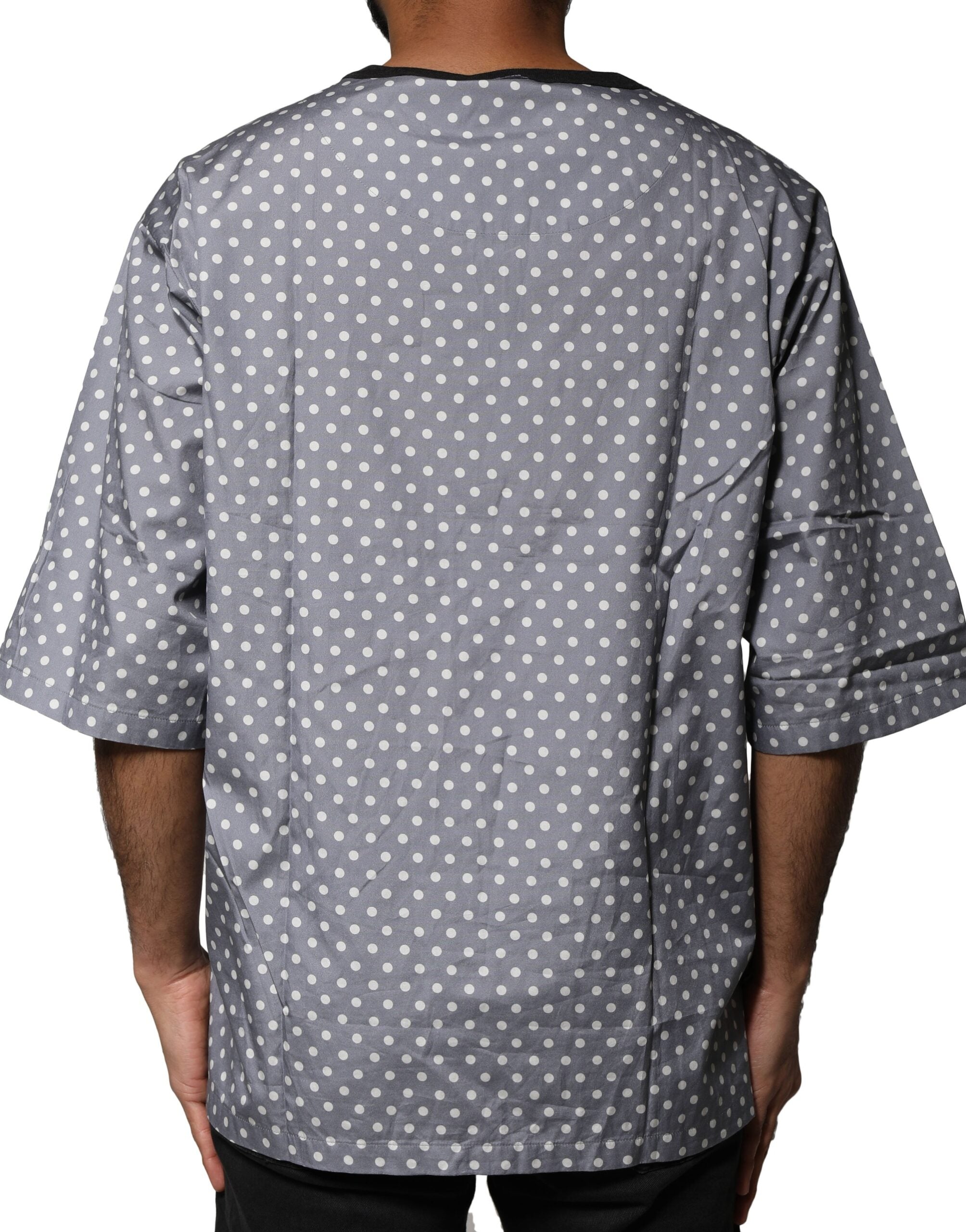 Dolce & Gabbana Gray Polka Dot Pin-Up Print Crew Neck T-shirt Dolce & Gabbana