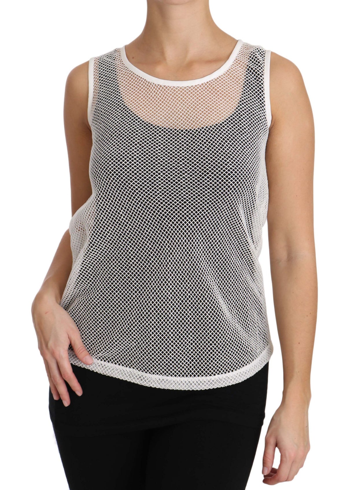 Dolce & Gabbana White Net Transparent Sleeveless Tank Top