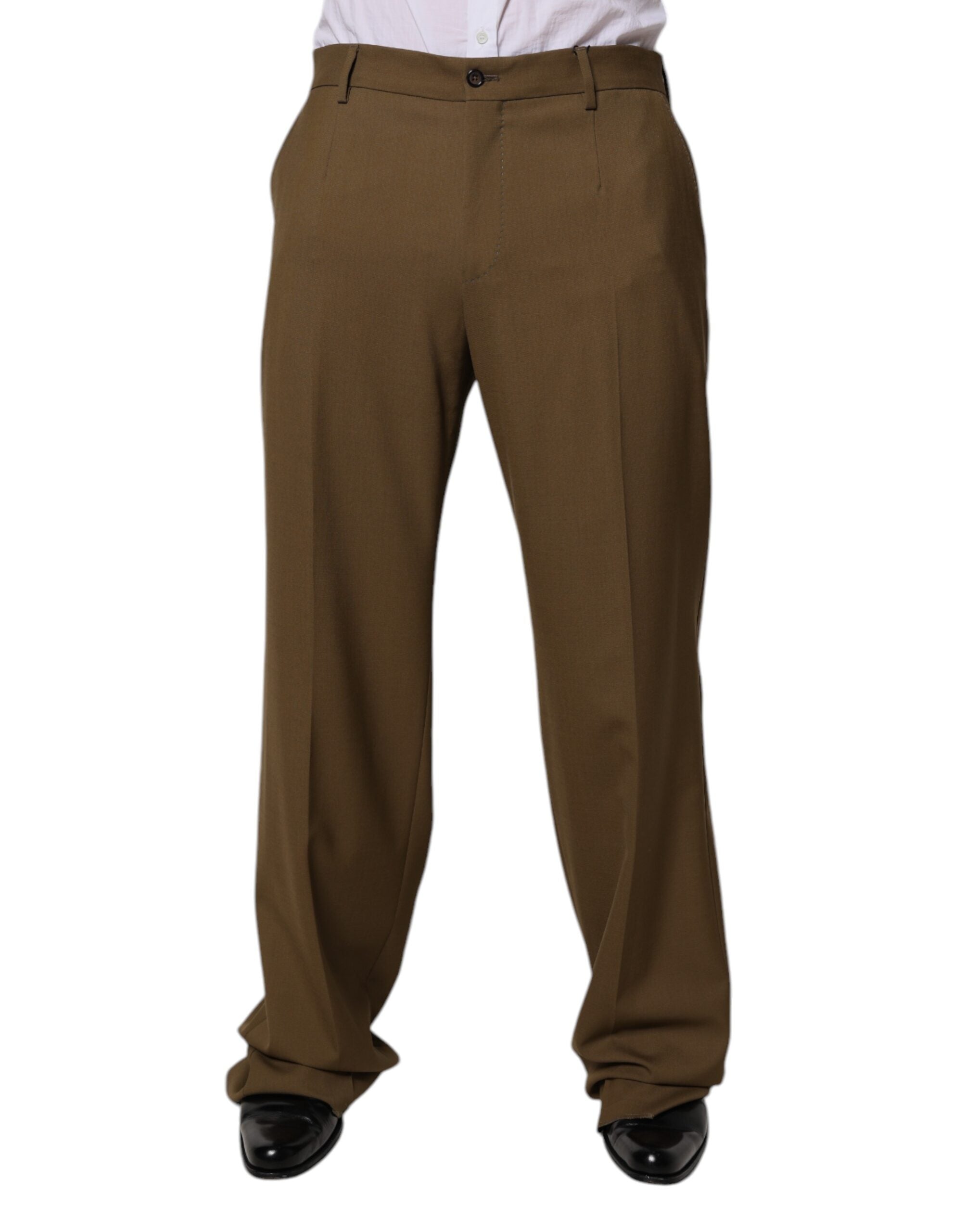 Dolce & Gabbana Brown Wool Straight Formal Dress Pants Dolce & Gabbana