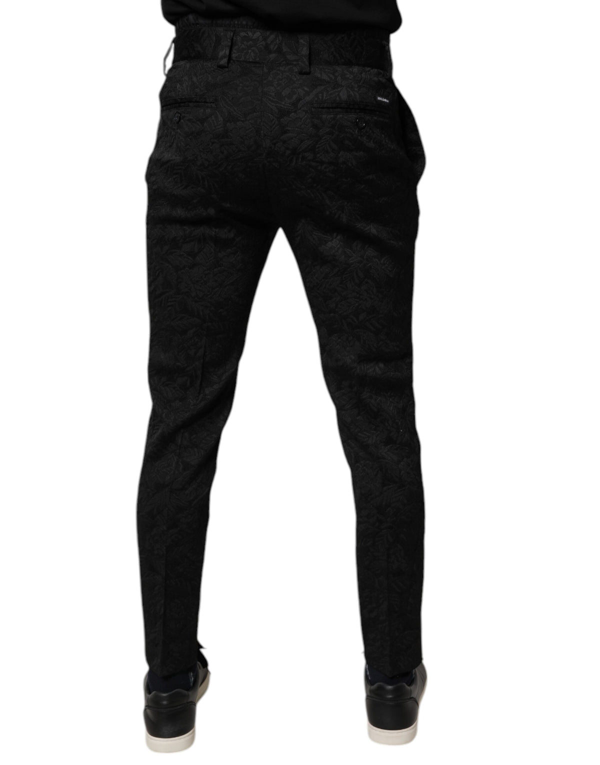 Dolce & Gabbana Black Brocade Polyester Skinny Dress Pants