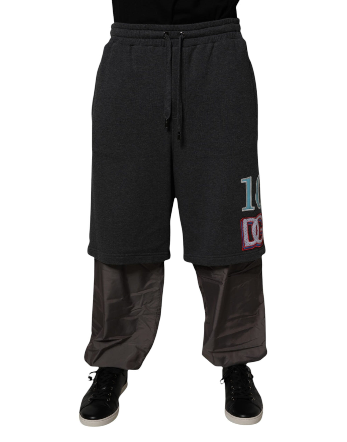 Dolce & Gabbana Dark Gray Cotton Layered Straight Sweatpants Pants